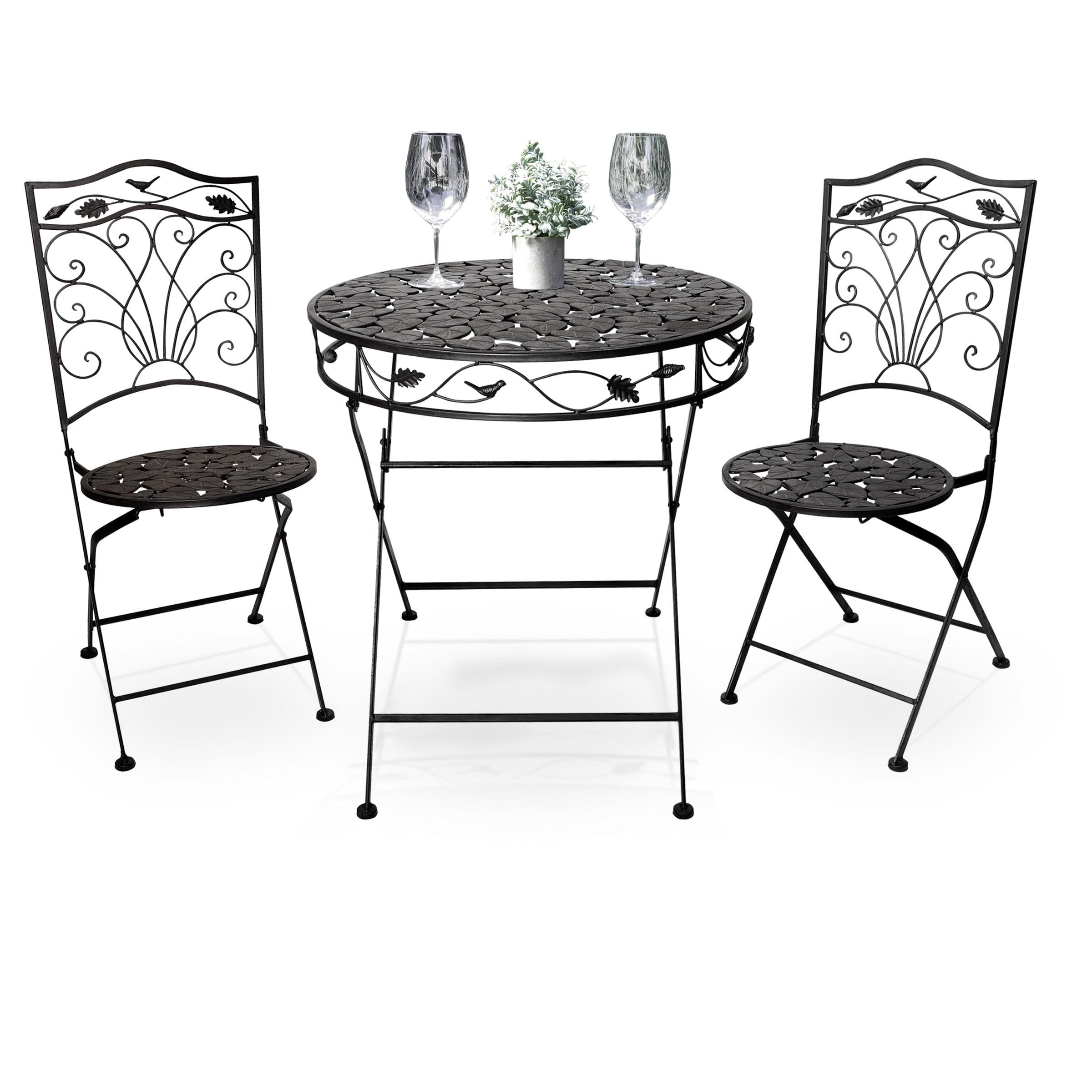 3pc Iron Garden Bistro Set with Leaf Design Brown - Alpine Corporation: Weather-Resistant, No Assembly Required