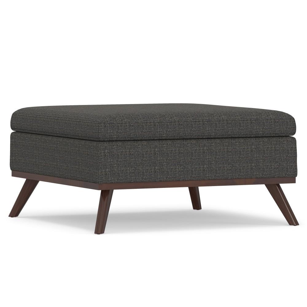 Simpli Home Owen 36"W Upholstered Square Coffee Table Storage Ottoman with Lift Top and Solid Wood Legs