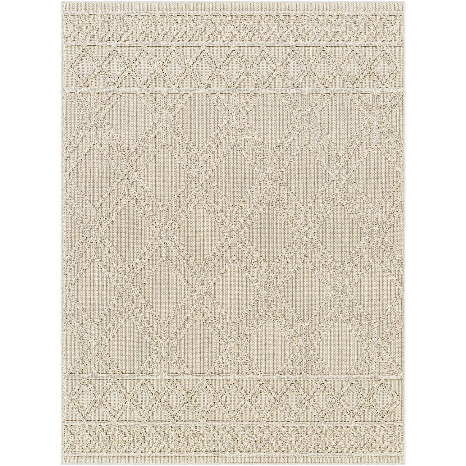 Flash Furniture Melissa Handwoven Area Rug - Ivory - 8' x 10' - Triple Blend Cotton/Wool/Polyester Threads - Geometric Design