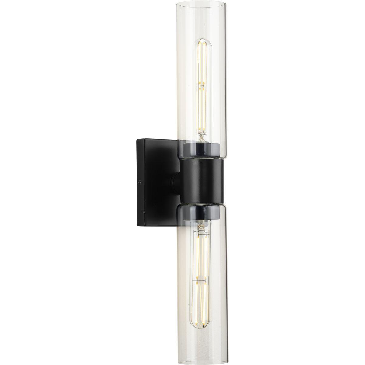 Progress Lighting Clarion 2-Light Bath Vanity Light, Steel, Matte Black, Glass Shade