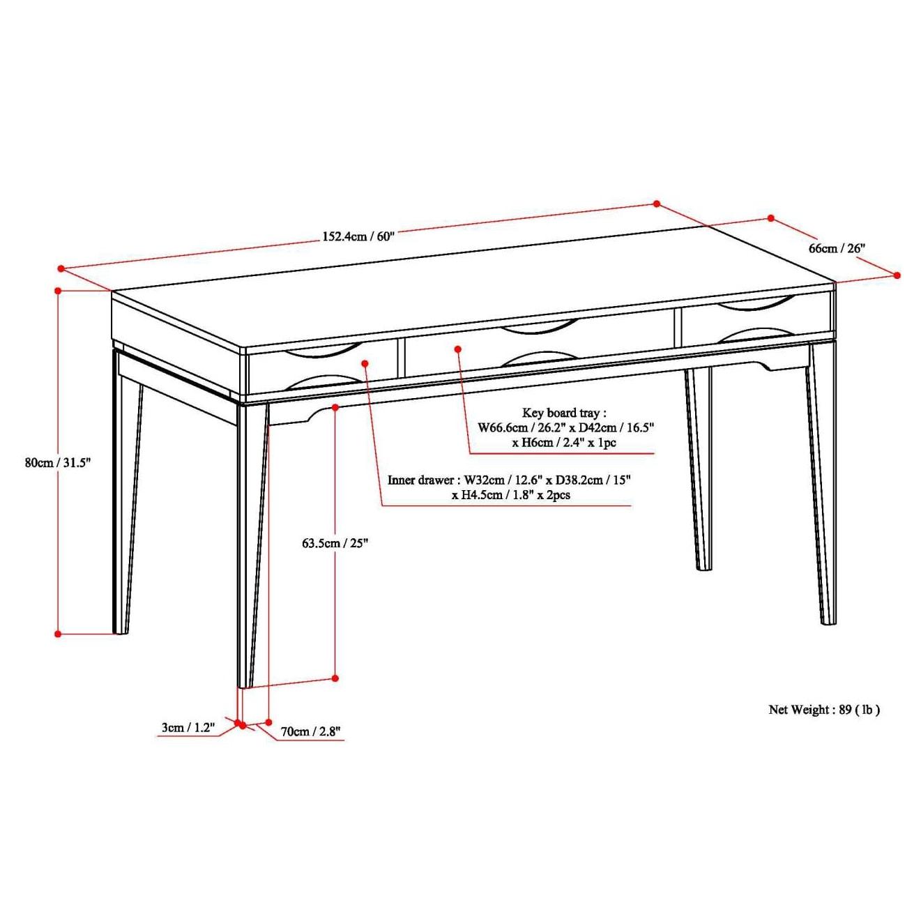Simpli Home Harper Solid Wood Desk, Contemporary Style with Keyboard Tray and Storage