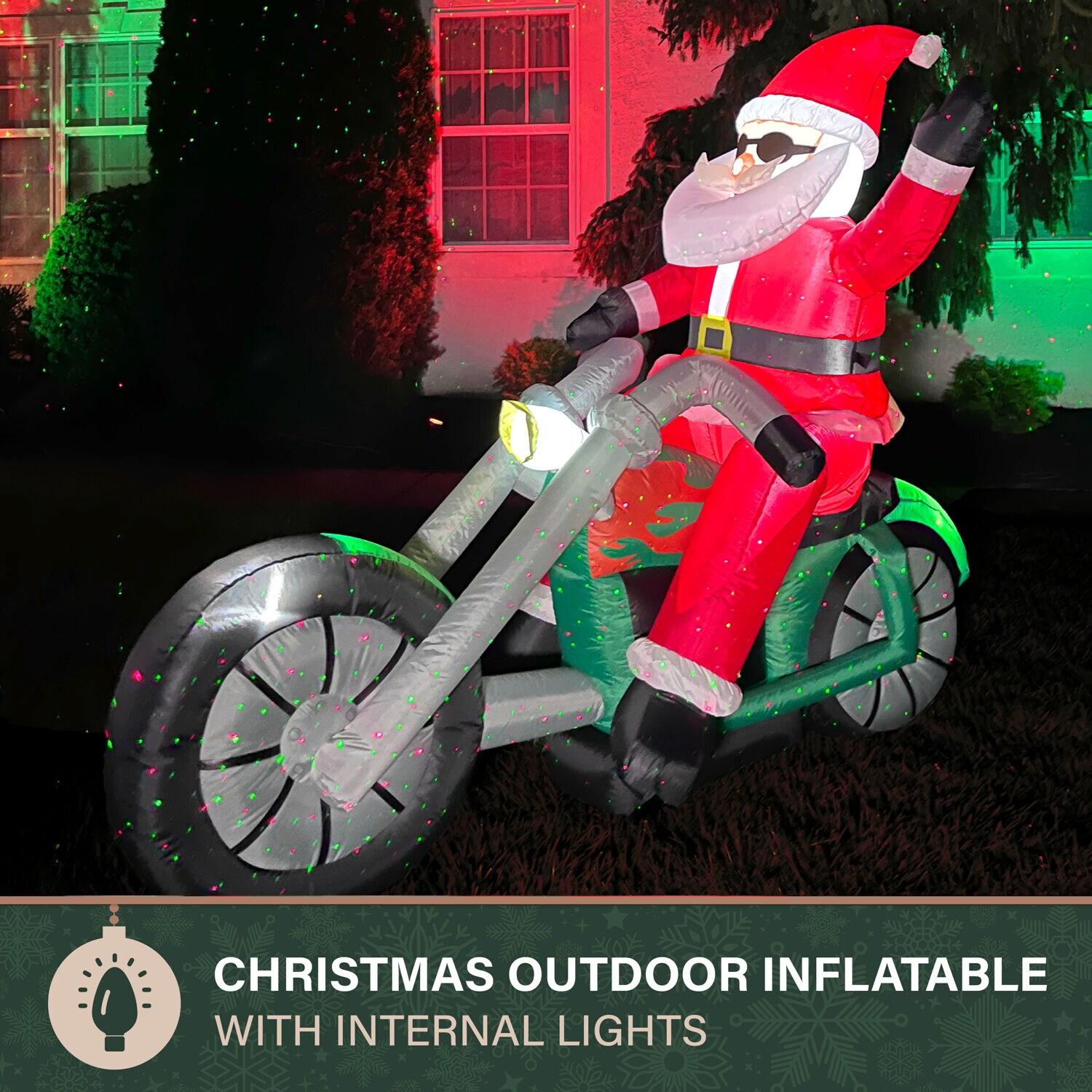 Fraser Hill Farm Fraser Hill Farm 6-Ft. Wide Motorcycle Santa Blow Up Inflatable with Lights