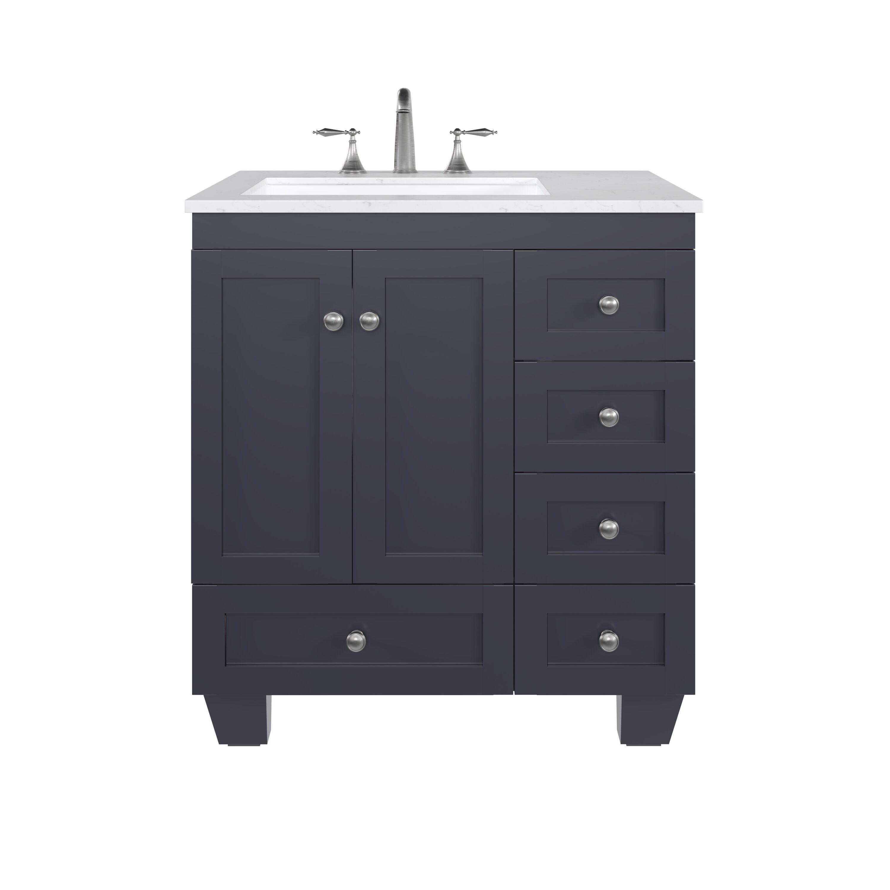 Eviva Acclaim 30"W x 22"D Drak Gray Bathroom Vanity with White Carrara Quartz Vanity Top and Rectangular Undermount Sink