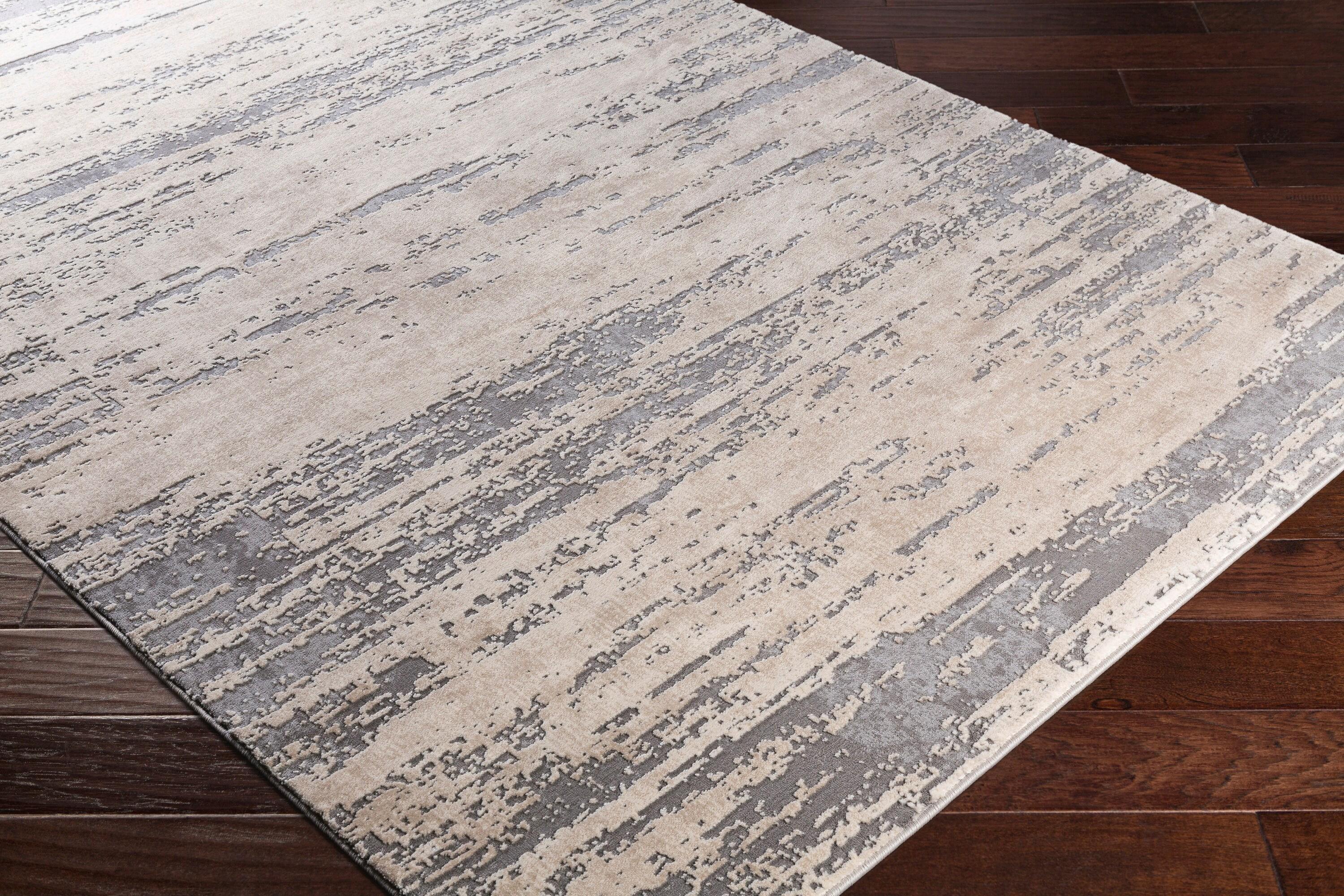 Reversible Gray Rectangular 63"x91" Stain-Resistant Wool-Blend Rug