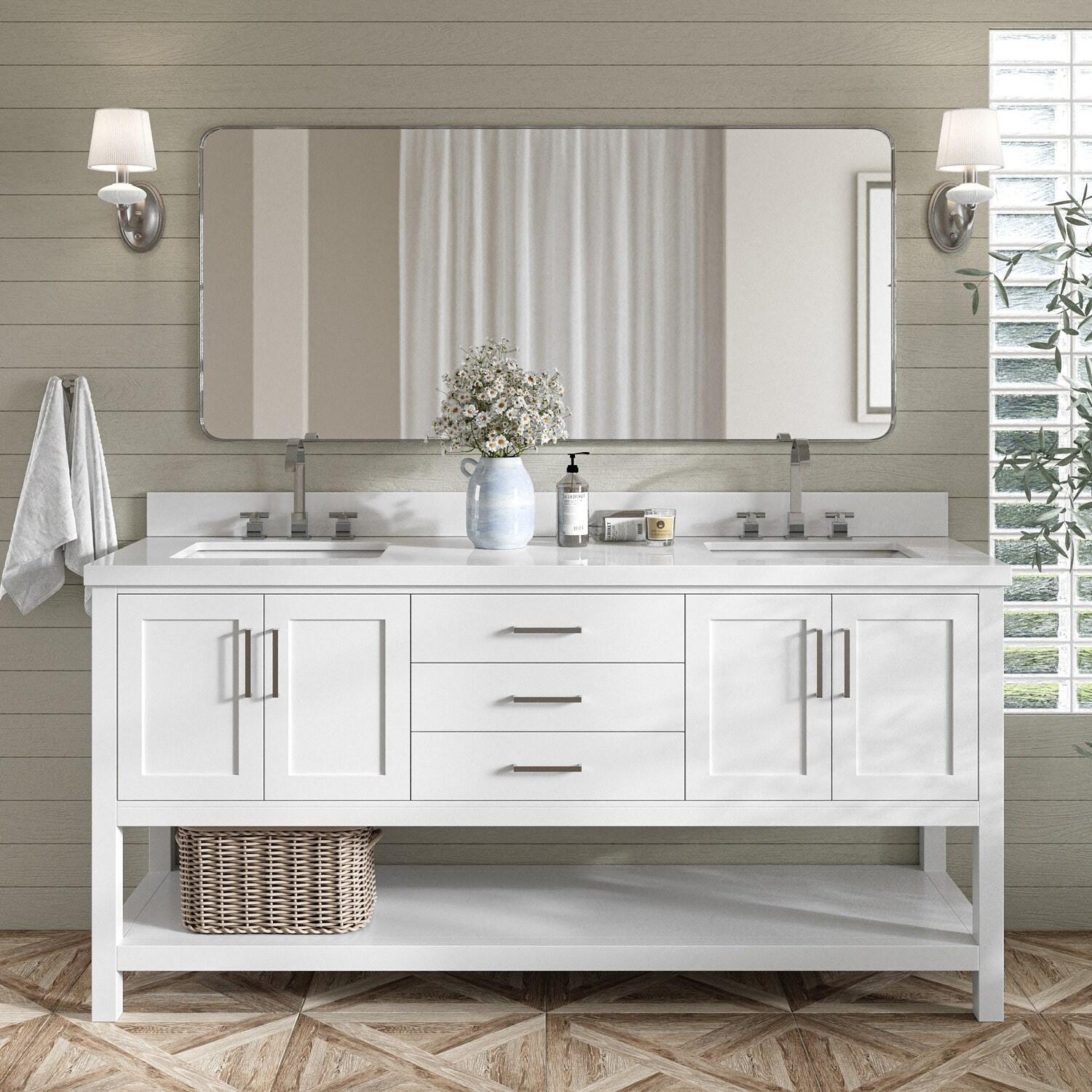Ariel S073dwqrvo Magnolia 72" Free Standing Double Basin Vanity Set - White / Pure White
