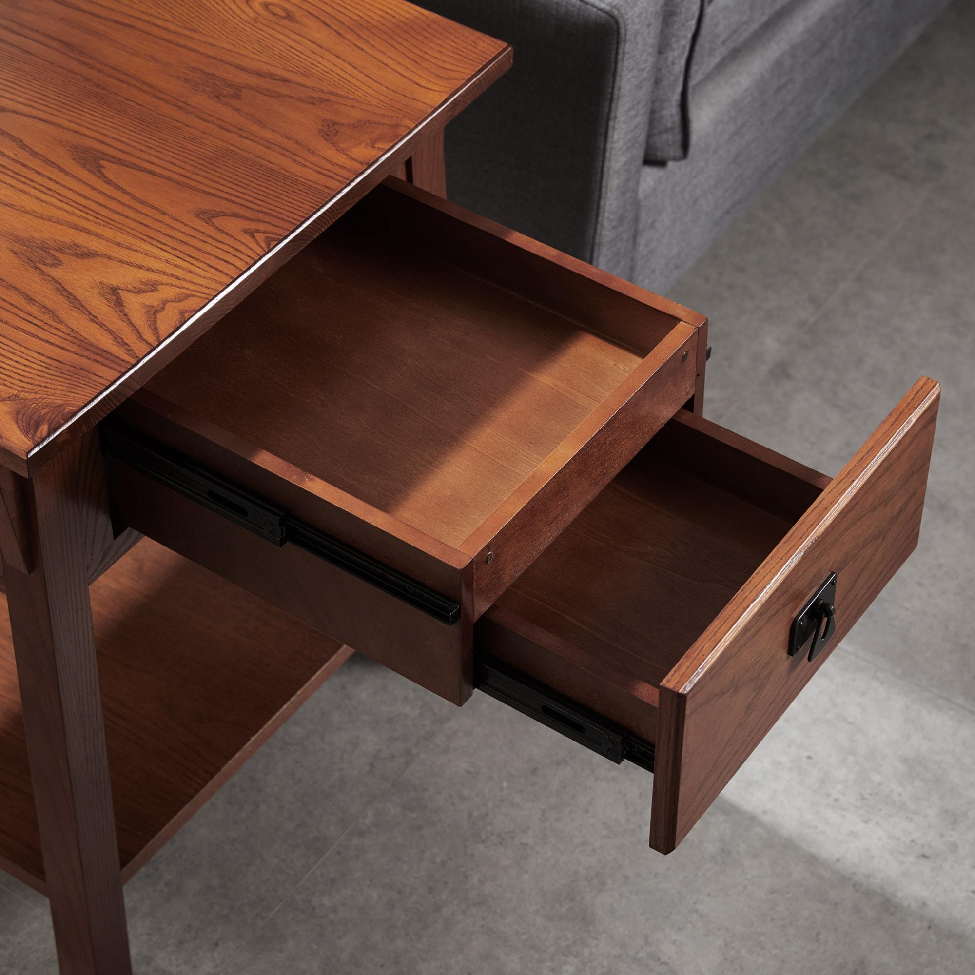 Mission Solid + Manufactured Oak Wood Side Table in Russet