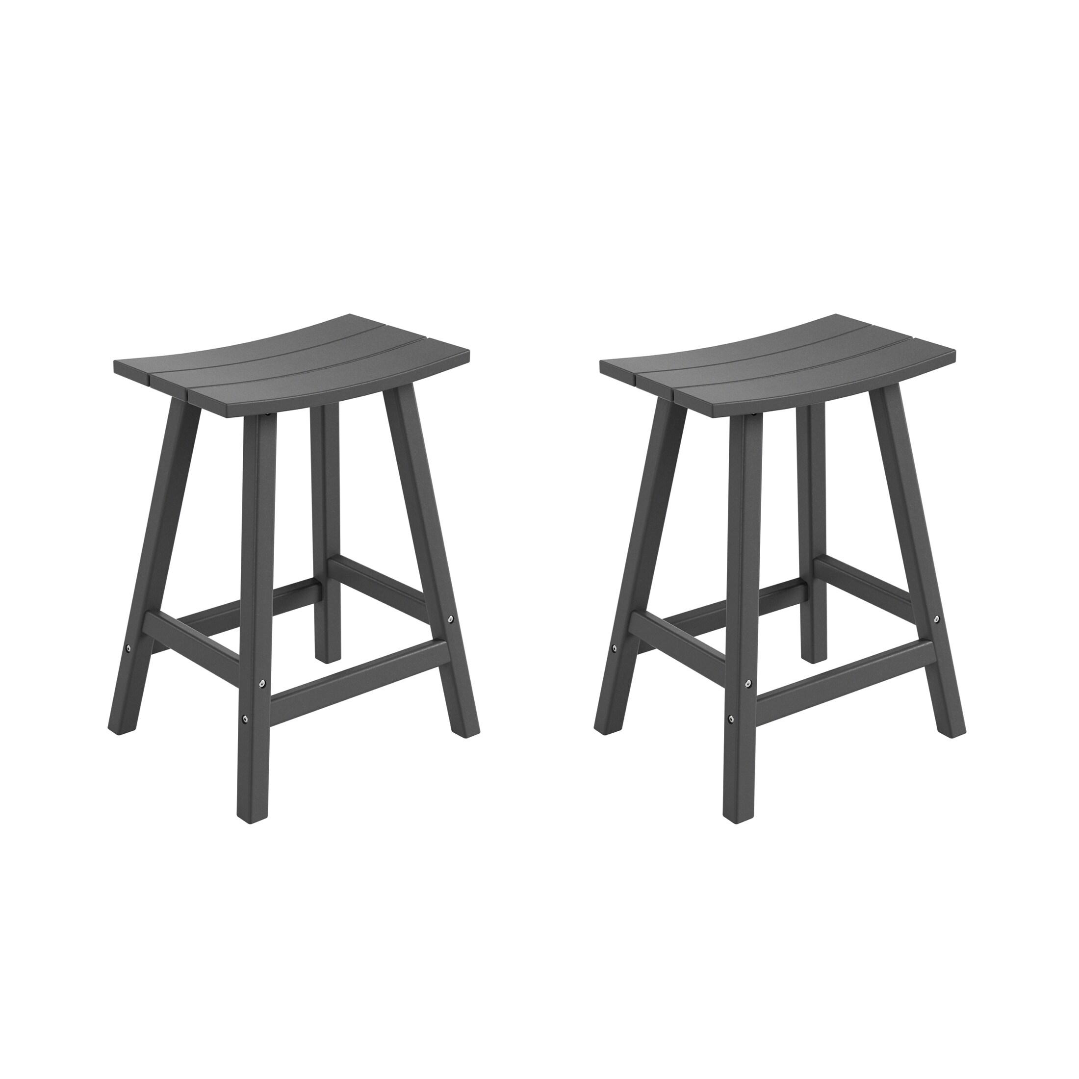 Polytrends Laguna Hdpe All Weather Outdoor Patio 24" Saddle Seat Counter Stool (Set Of 2) Gray