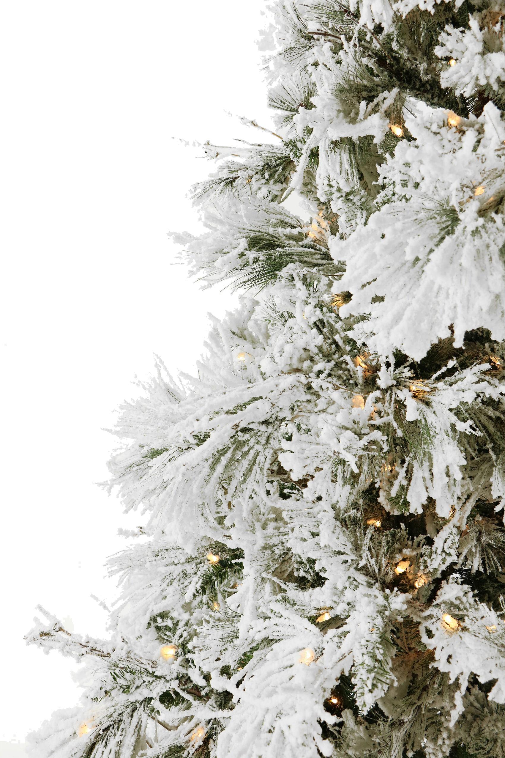 Fraser Hill Farm 6.5-Foot Pre-Lit Snow Flocked Snowy Pine Christmas Tree, Smart Lights