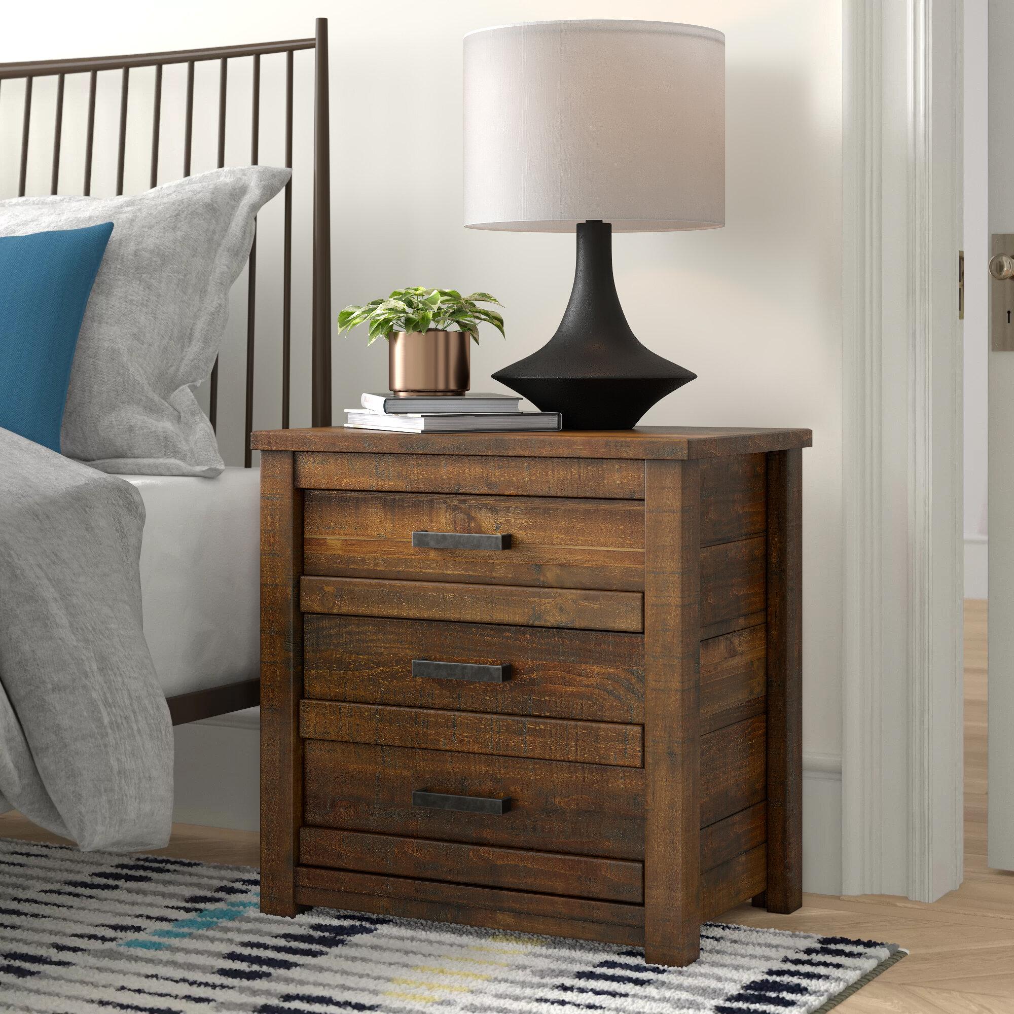 Camaflexi Rustic Nightstand 3-Drawer Night Stand Side Table & Organizer, Walnut