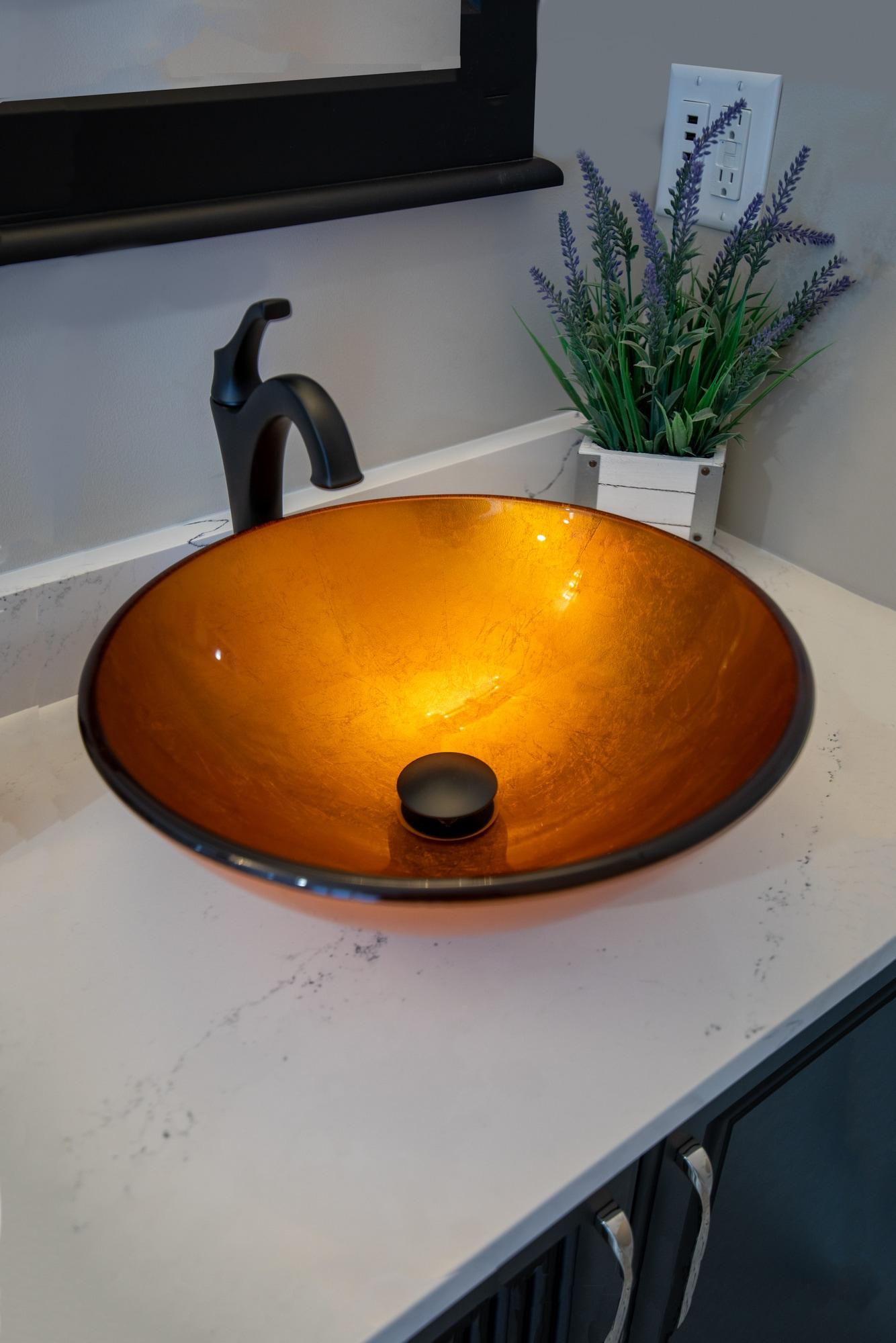 Eden Bath 16.5'' Orange Tempered Glass Circular Bathroom Sink