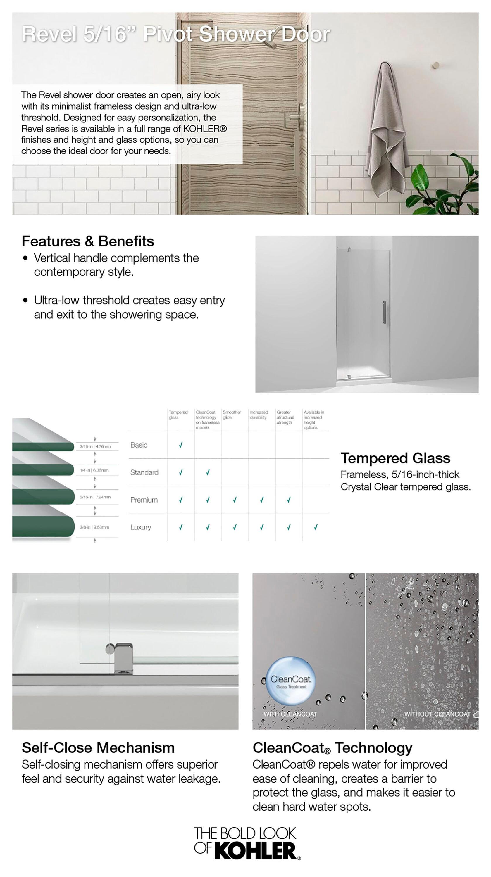 Revel 48'' x 70'' Pivot Shower Door with CleanCoat® Technology