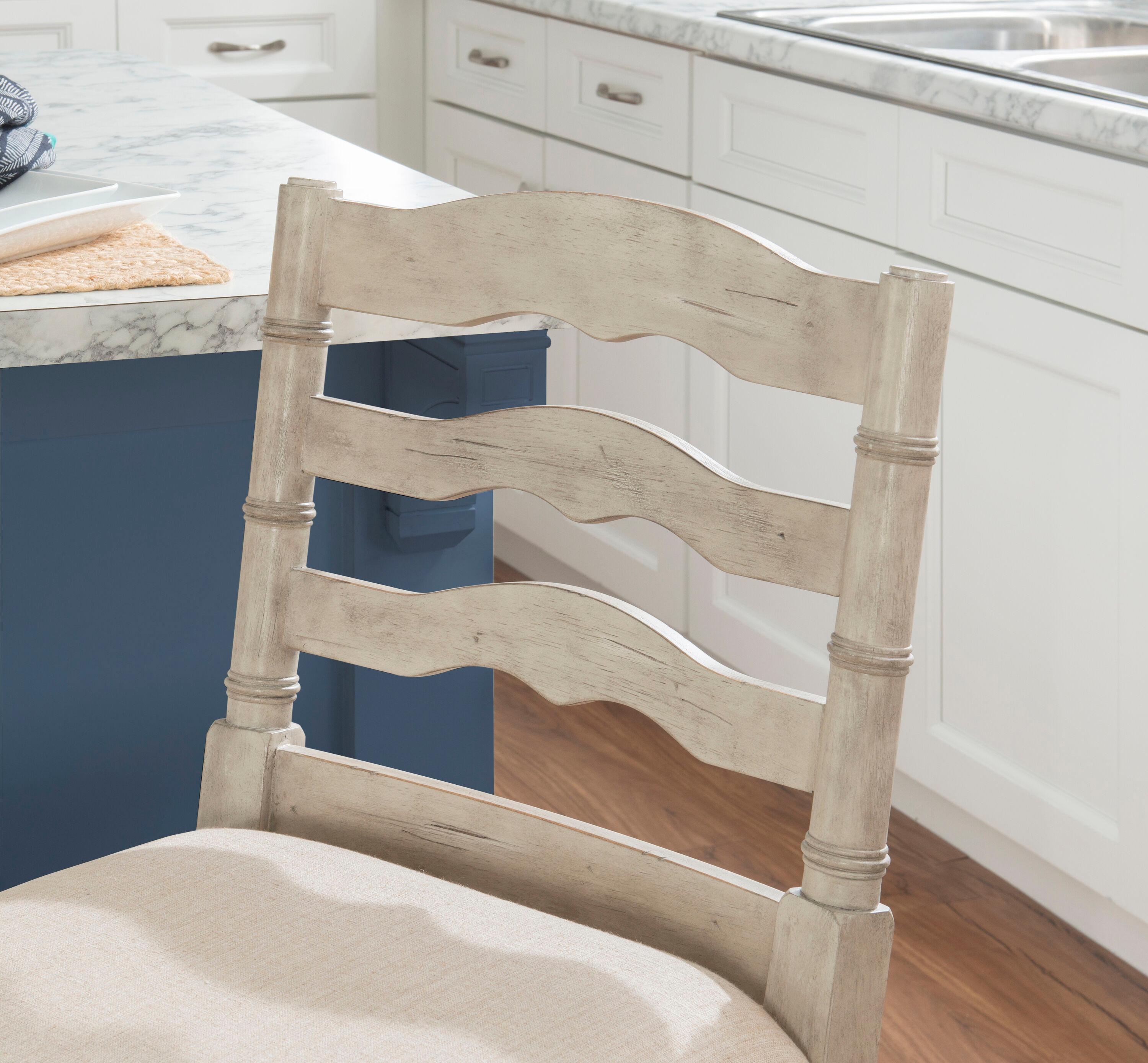 24" Marino Padded Seat Counter Height Barstool Upholstered Seat and Back White - Linon: Rubberwood Frame, Foam Fill, Ladder-Back Design
