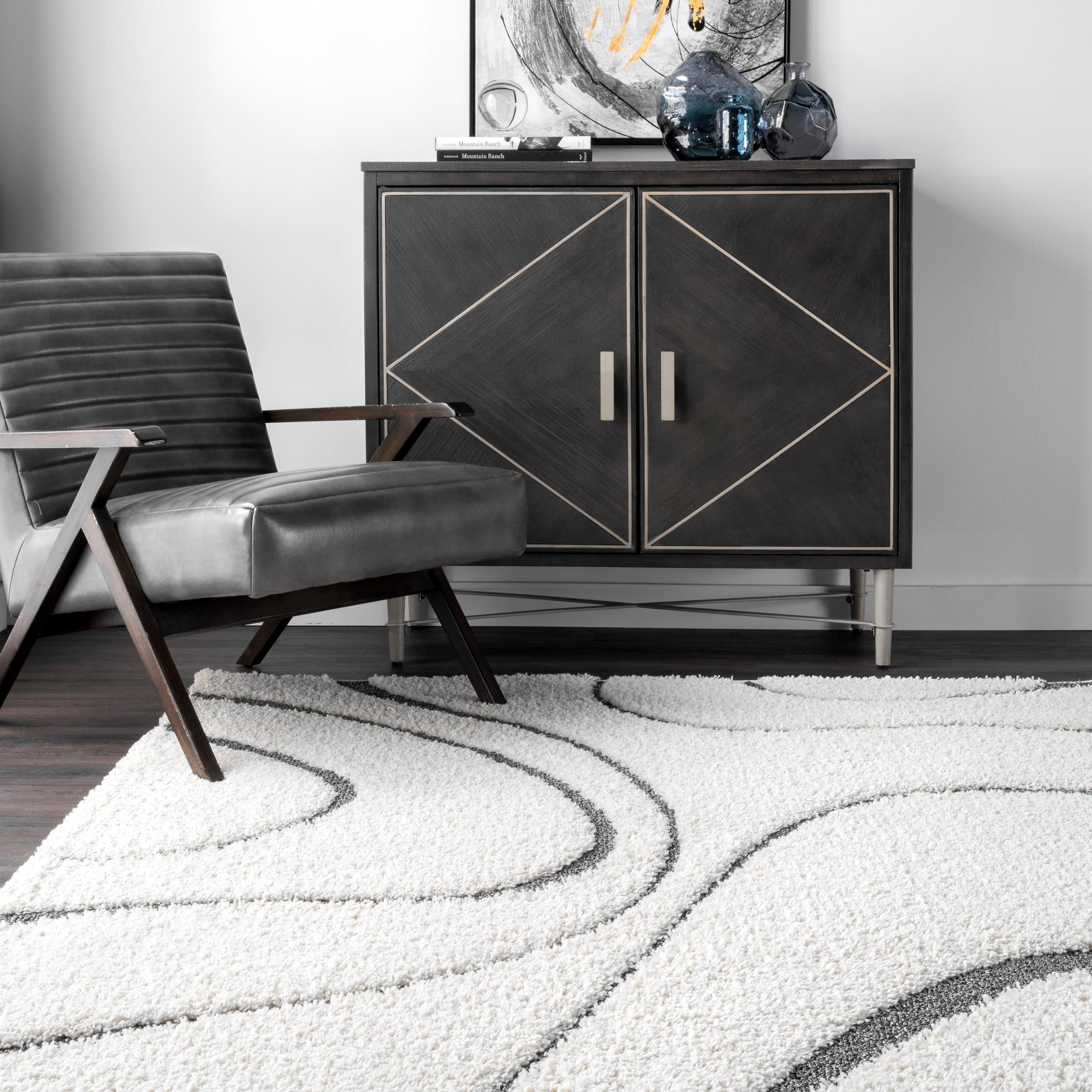 Nuloom Carolyn Abstract 7x9 Shag Indoor Area Rug for Living Room Bedroom Dining Room Nursery, Beige/Grey