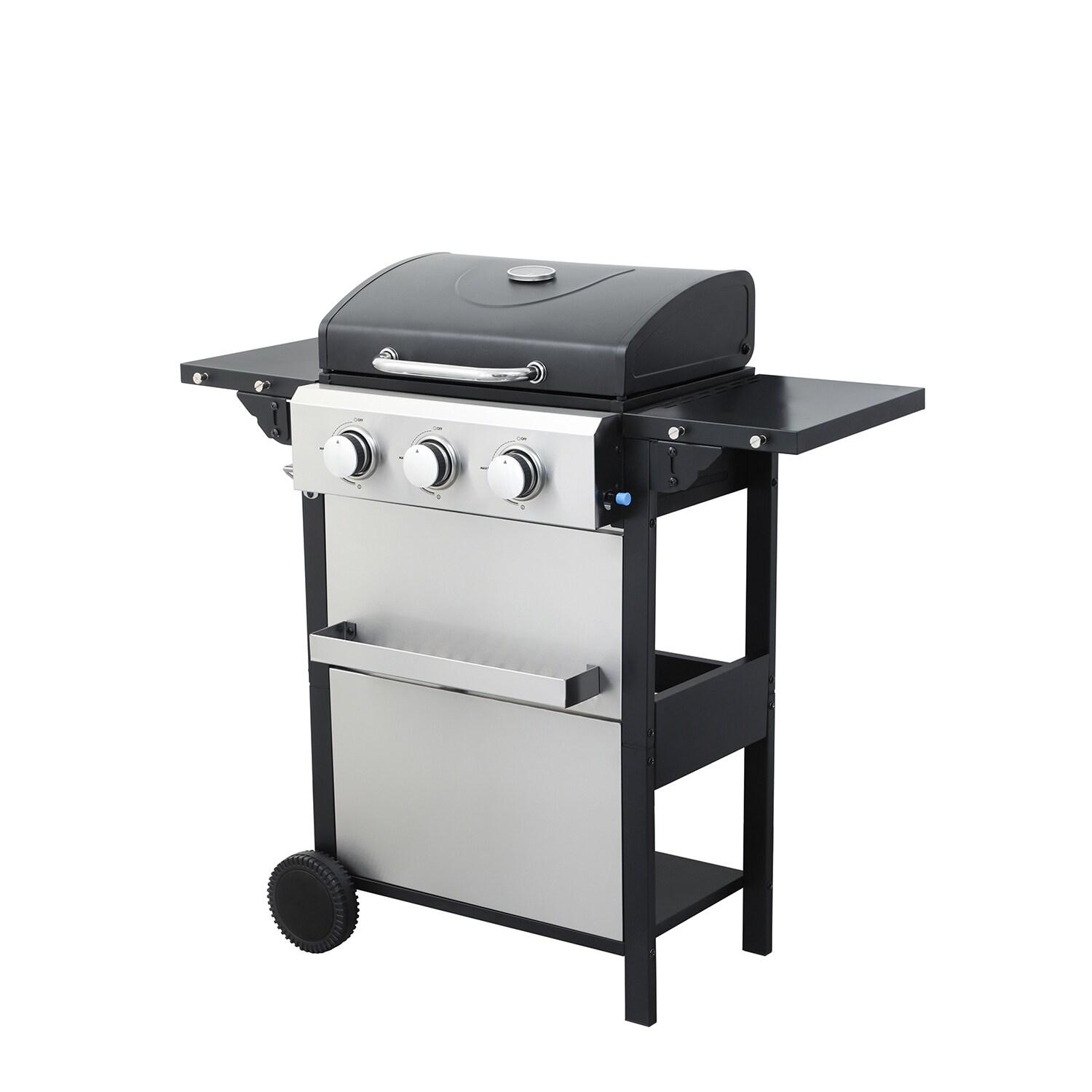 3-Burner Propane Gas Grill, 25,650 BTU Stainless BBQ For Patio Garden |Outdoor Grill with Two Side Shelves, Wheels and Bottle Opener