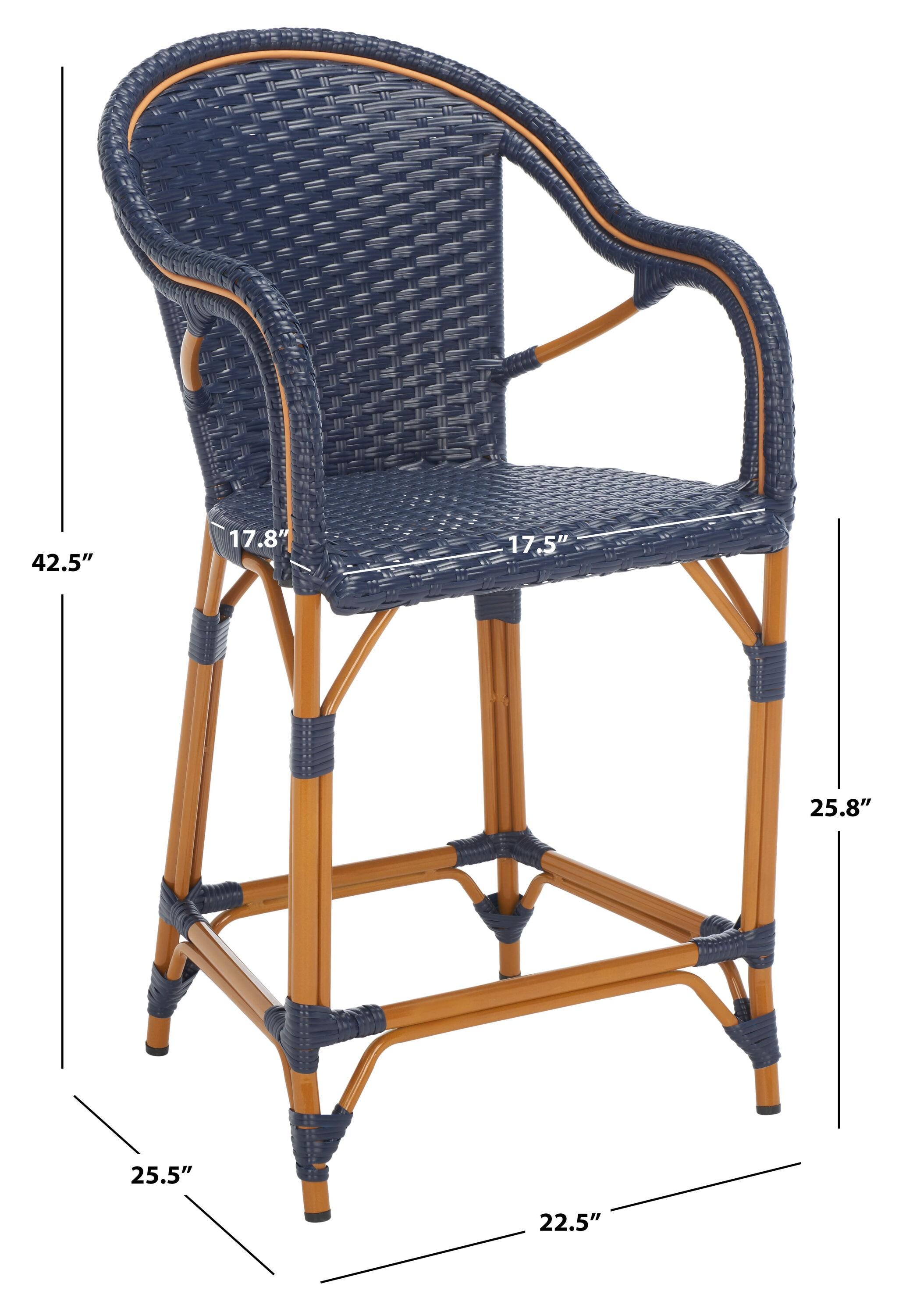 California Counter Stool With Arms - Indoor/Outdoor - PAT7533 - Navy - Safavieh
