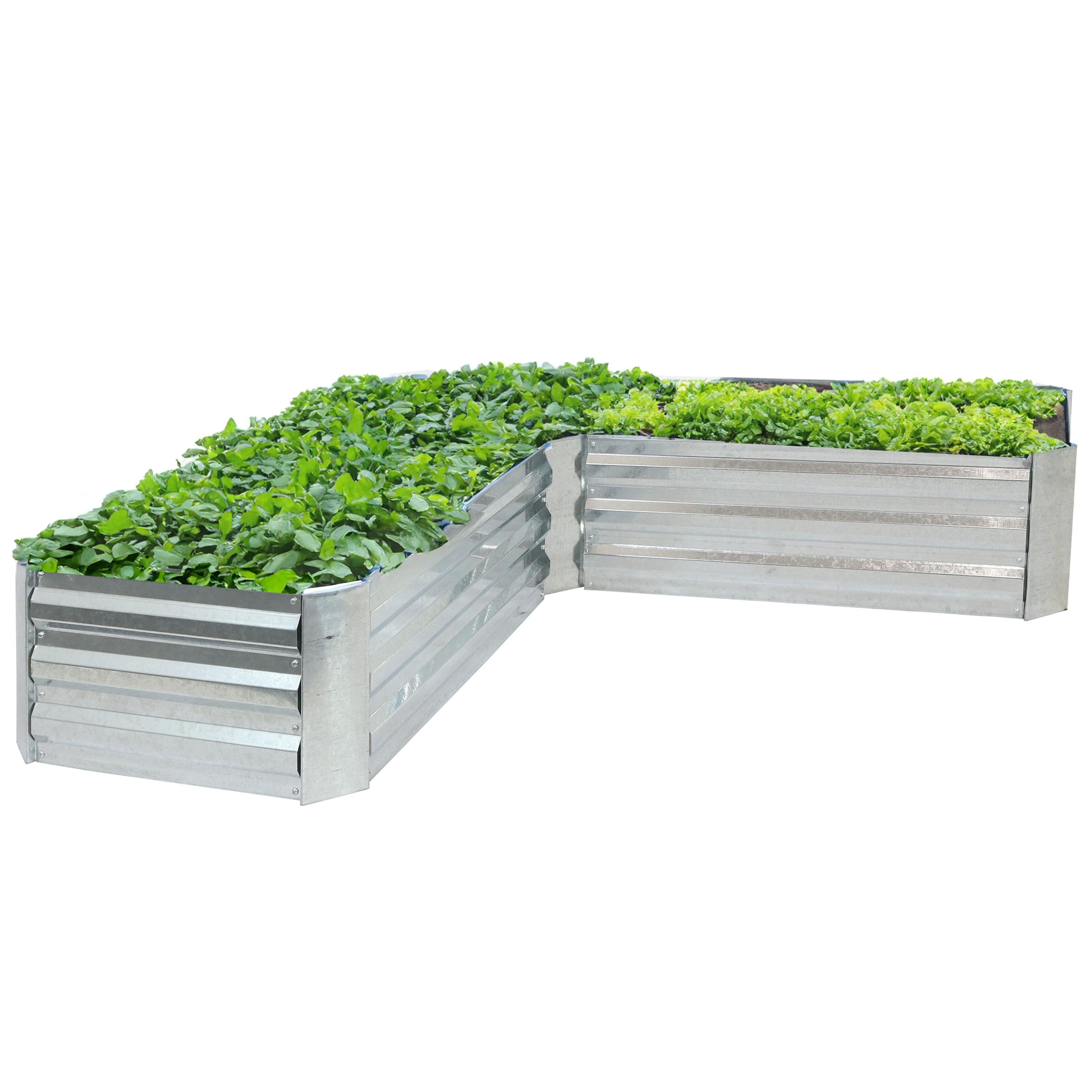 Sunnydaze Outdoor Galvanized Steel L-Shaped Raised Garden Bed for Plants, Vegetables, and Flowers - 59.5" - Silver