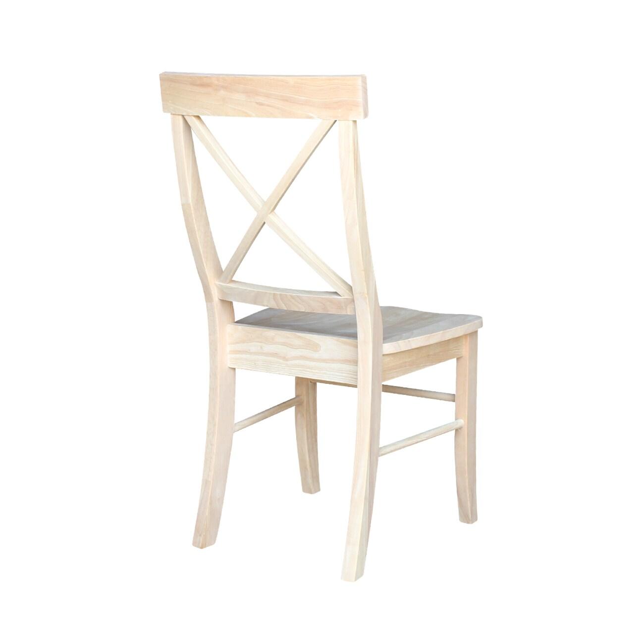 Set of 2 X Back Chairs with Solid Wood Seat Unfinished - International Concepts: Parawood, Kitchen Furniture