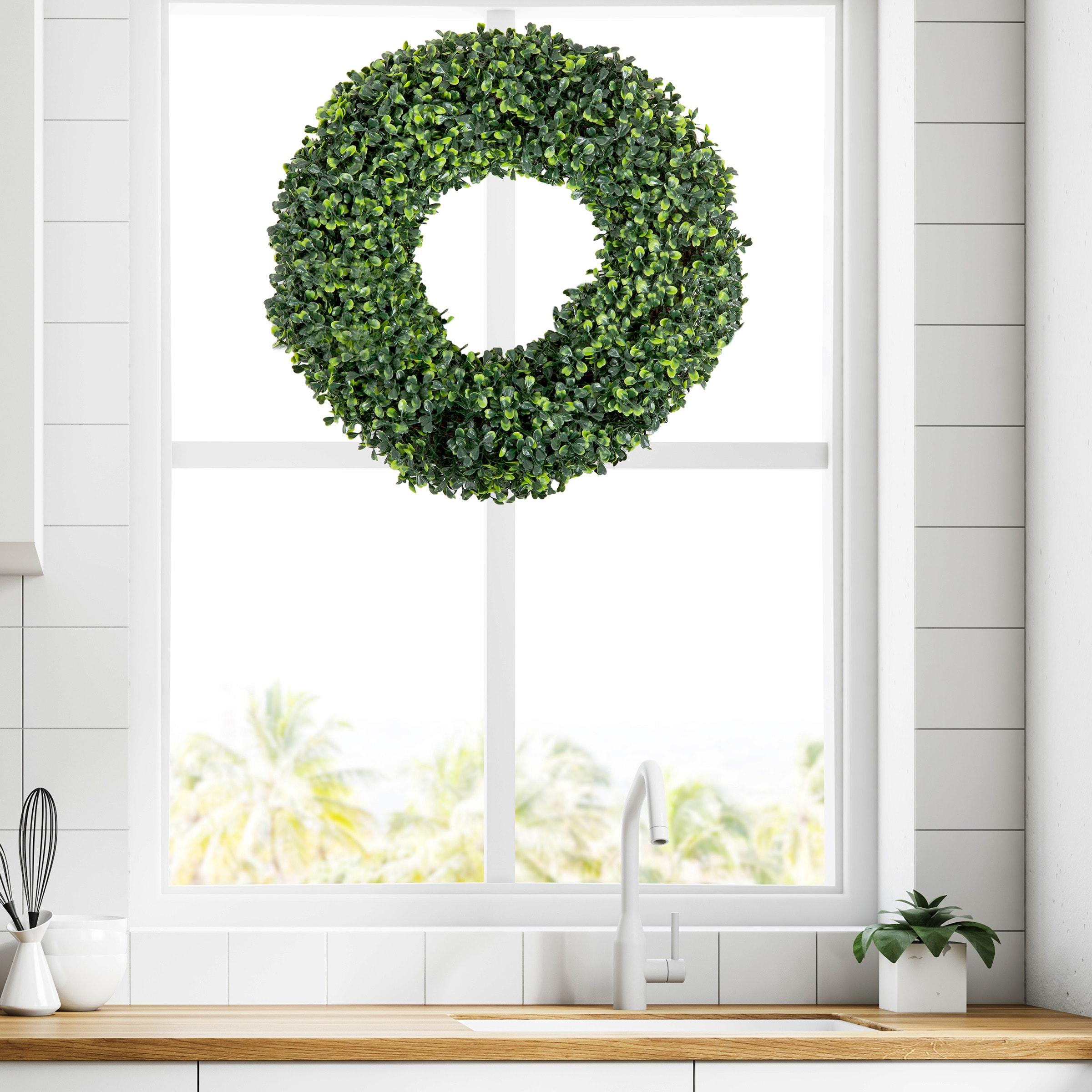Nature Spring Boxwood Wreath - 16.5-Inch Round UV Resistant Artificial Spring, Summer, Fall, or Winter Wreath - Outdoor/Indoor Wreaths