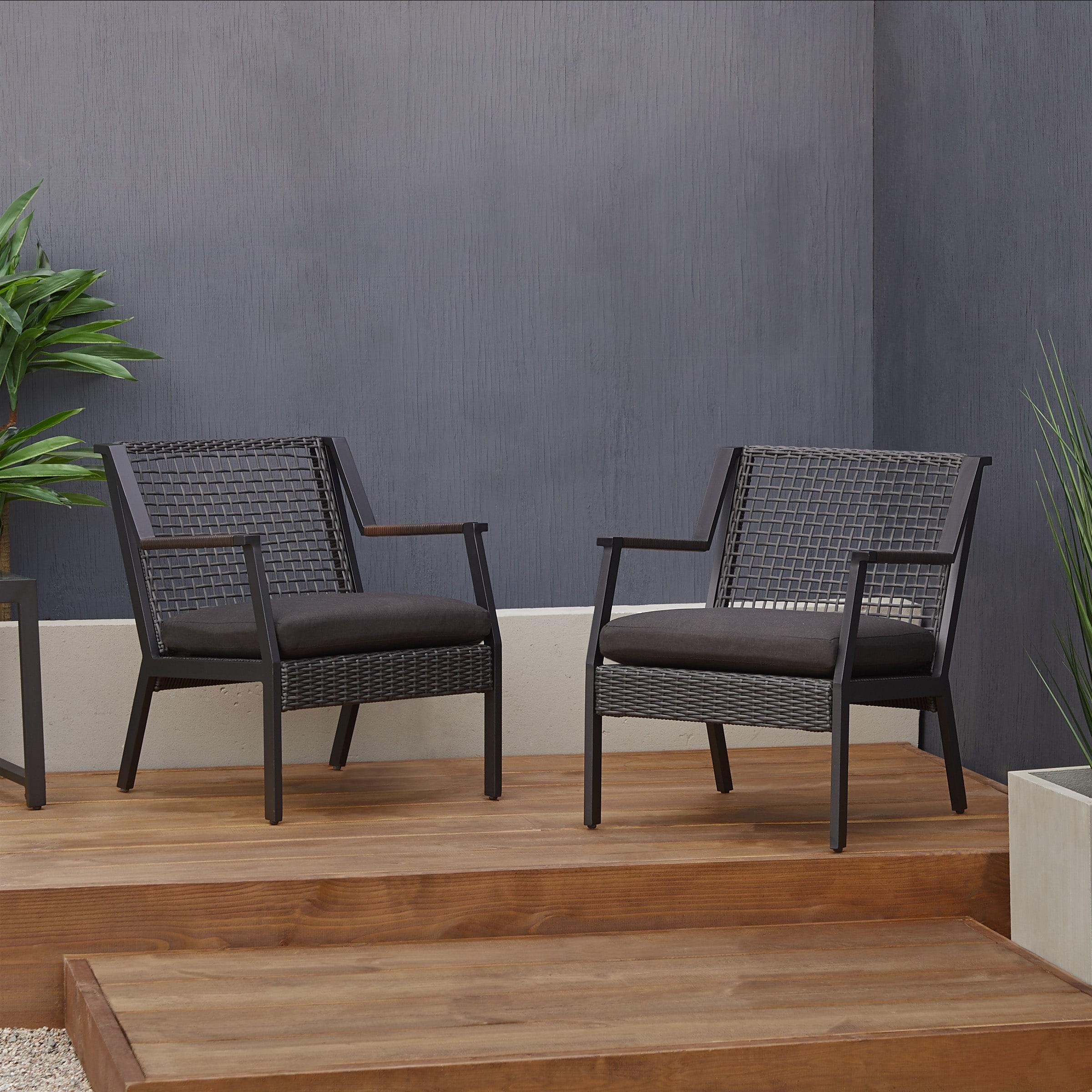 Real Flame Calvin Aluminum Patio Dining Arm Chair in Black (Set of 2)