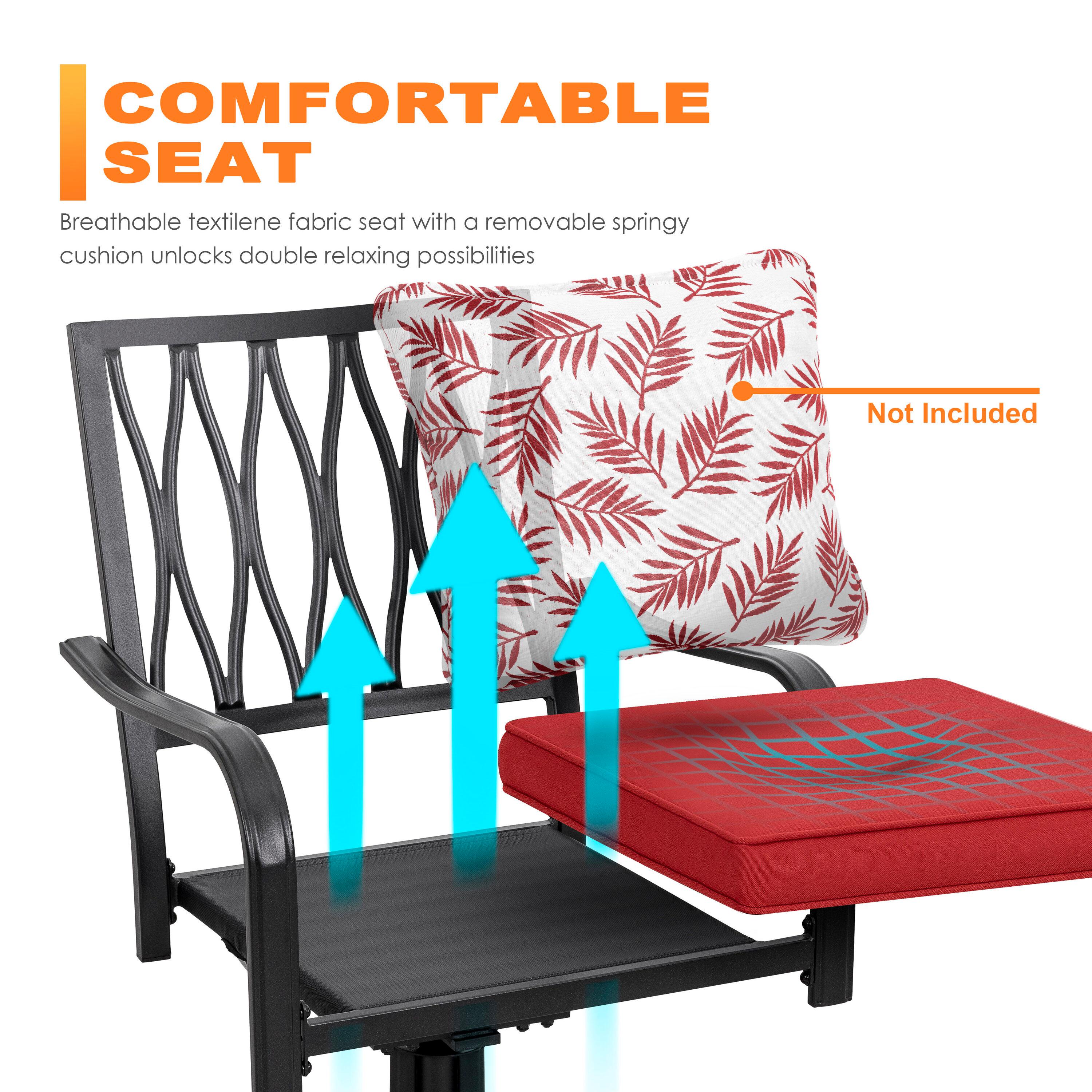 Nuu Garden 7 Piece Outdoor Patio Metal Dining Set with Swivel Cushioned Chairs & Rectangle Table for 6-Person,Black and Red Cushion