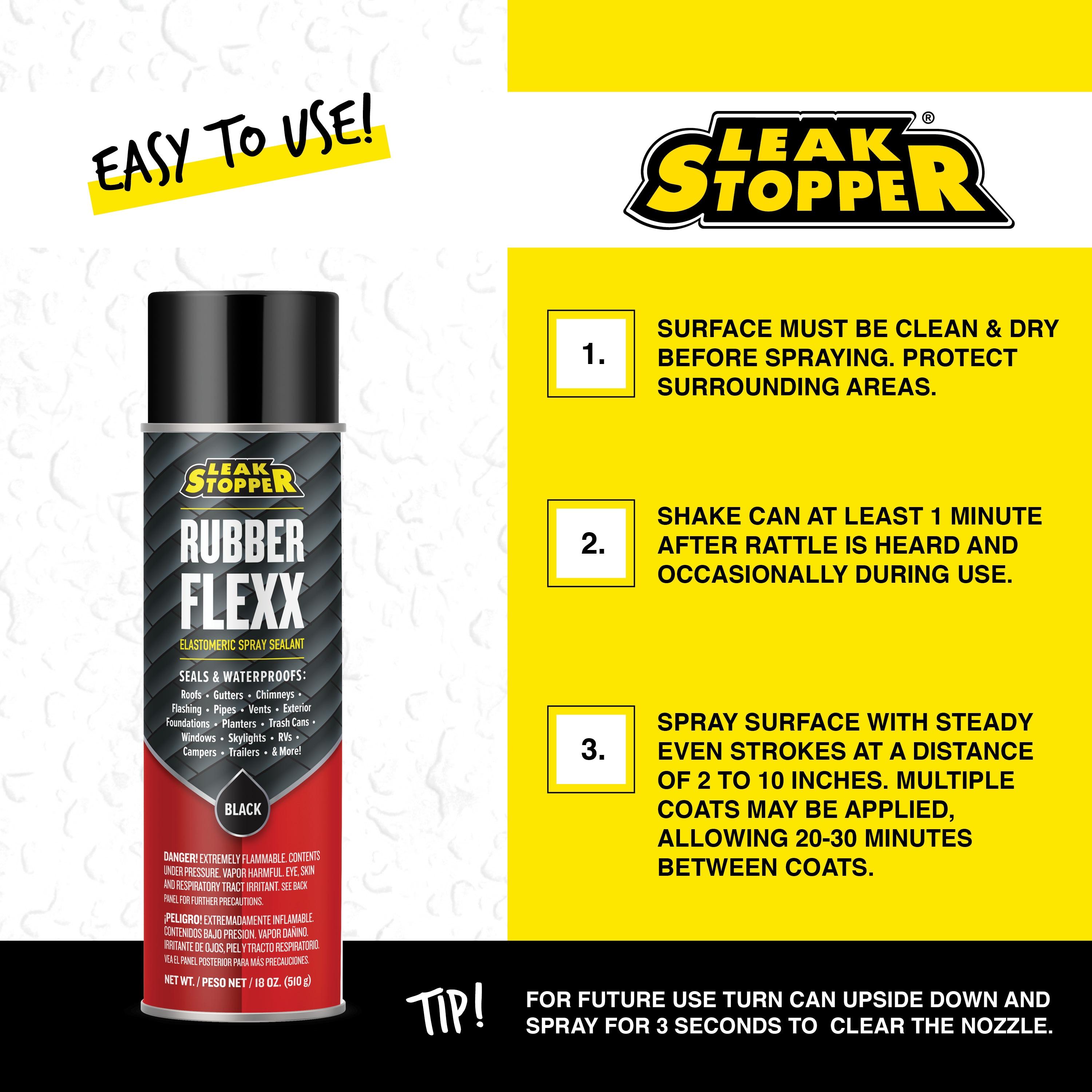 Leak Stopper Rubber Flexx - 15oz Waterproof Repair & Sealant Spray, Black, 1 Pack