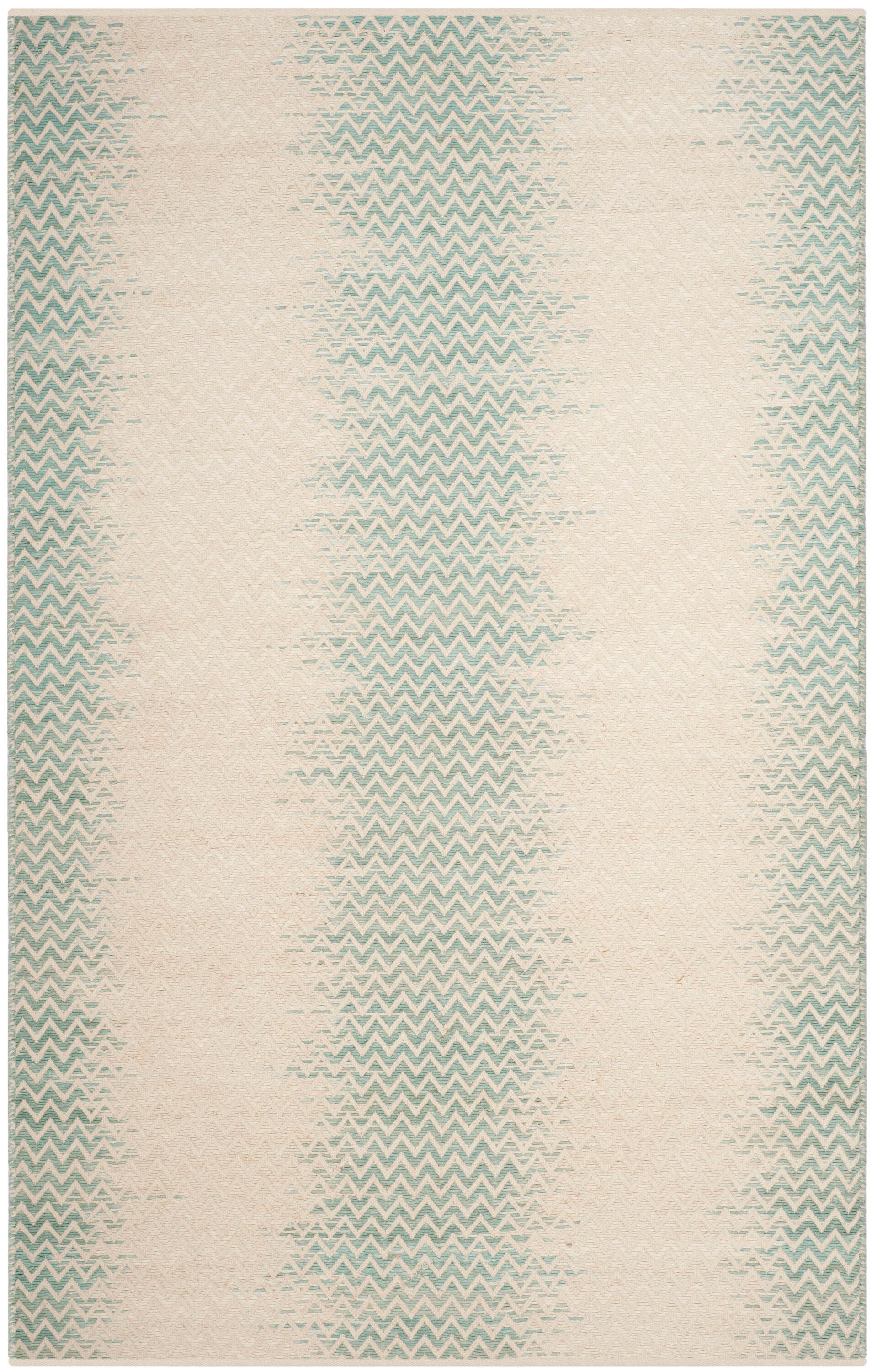 SAFAVIEH Cotton Kilim Otis Overdyed Chevron Cotton Area Rug, Light Green/Ivory, 4' x 6'