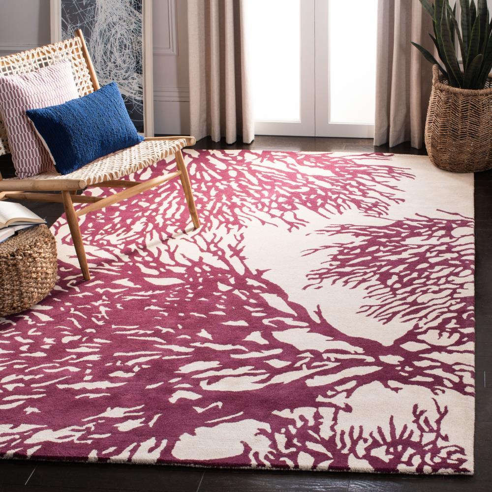 Bella BEL115 Hand Tufted Area Rug - Beige/Purple - 5'x5' - Safavieh.