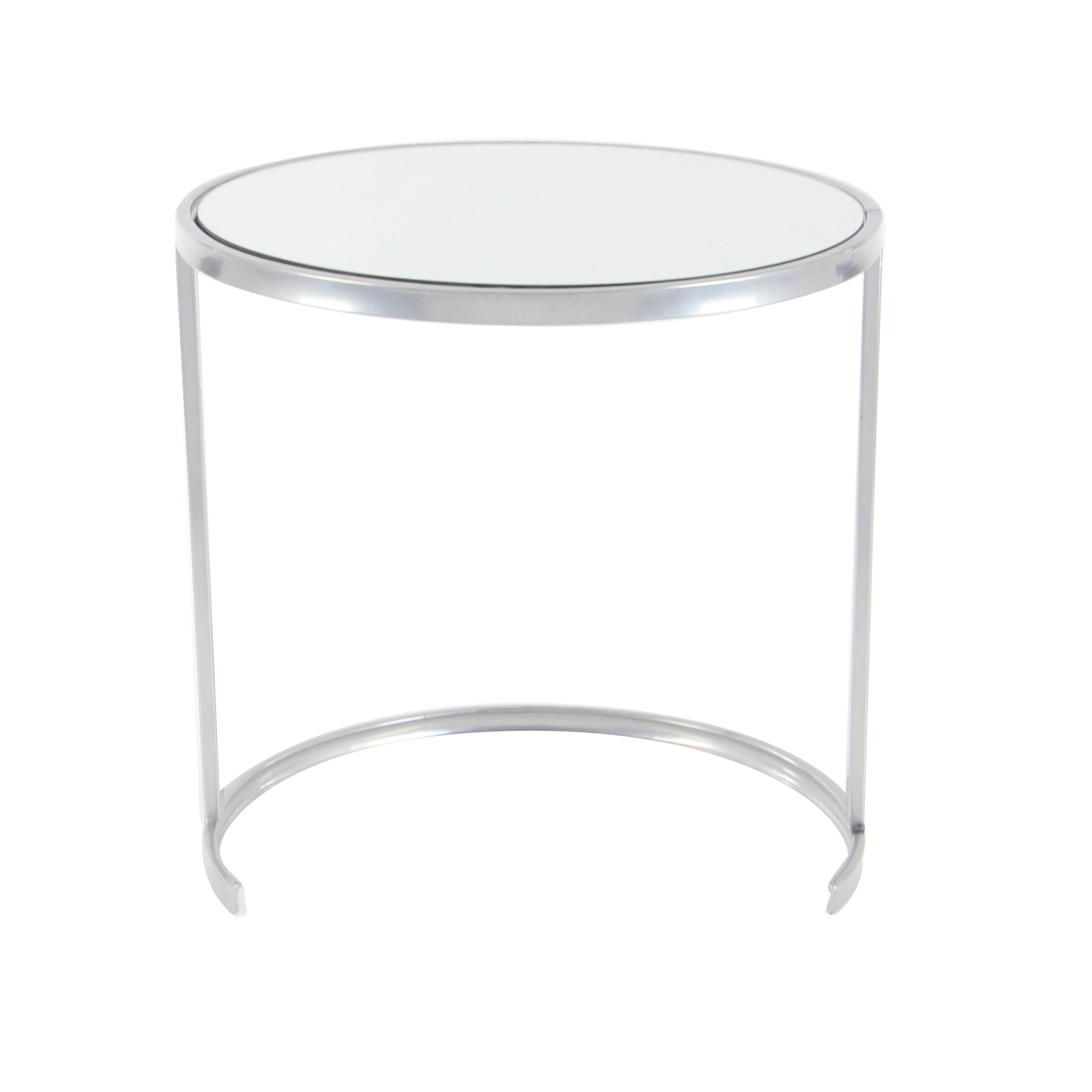 Oakengates Metal Round Nesting Side End Accent Table with Mirrored Glass Top Set