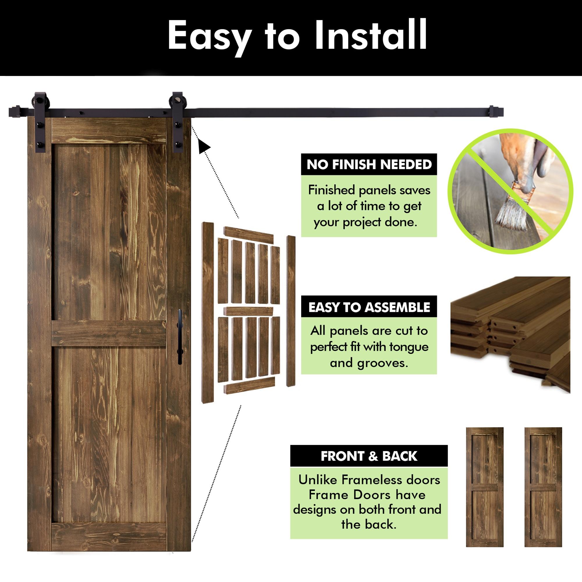 Homacer H Design Color Solid Pine Wood Unassembled Door with Black Rustic Installation Hardware Kit