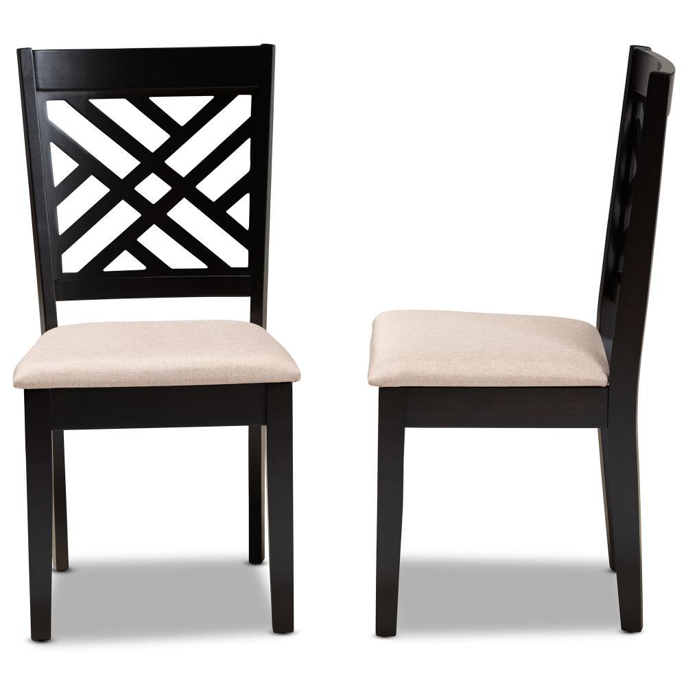 2pc Caron Upholstered Wood Dining Chair Set Sand Brown/Espresso - Baxton Studio: Modern Cut-Out Back, Polyester, Rubberwood Frame