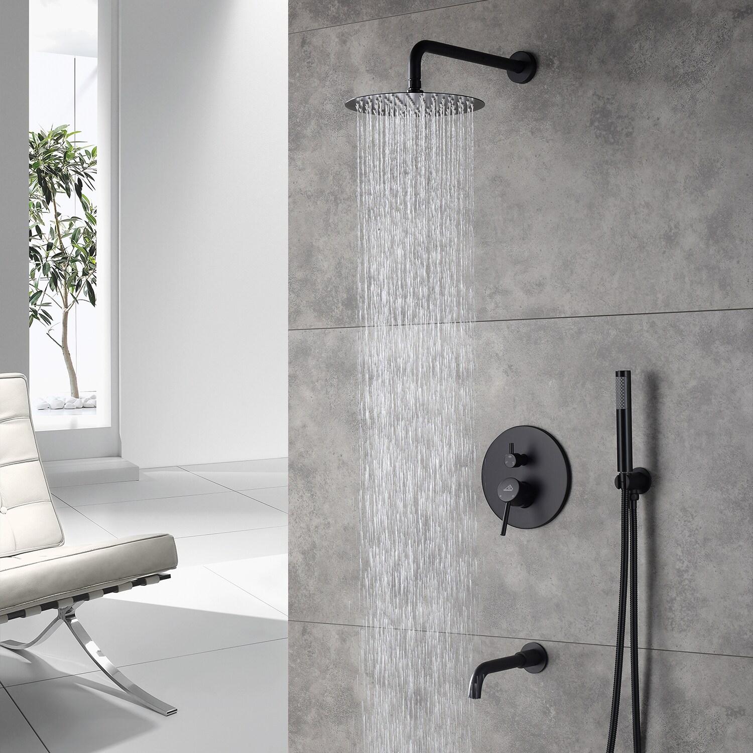 clihome Luxury Wall-Mounted 3-Function Shower System Solid Brass Mixer Valve, 1.8 GPM Flow & Dual Showerheads with Rough-in Valve DM6612BI