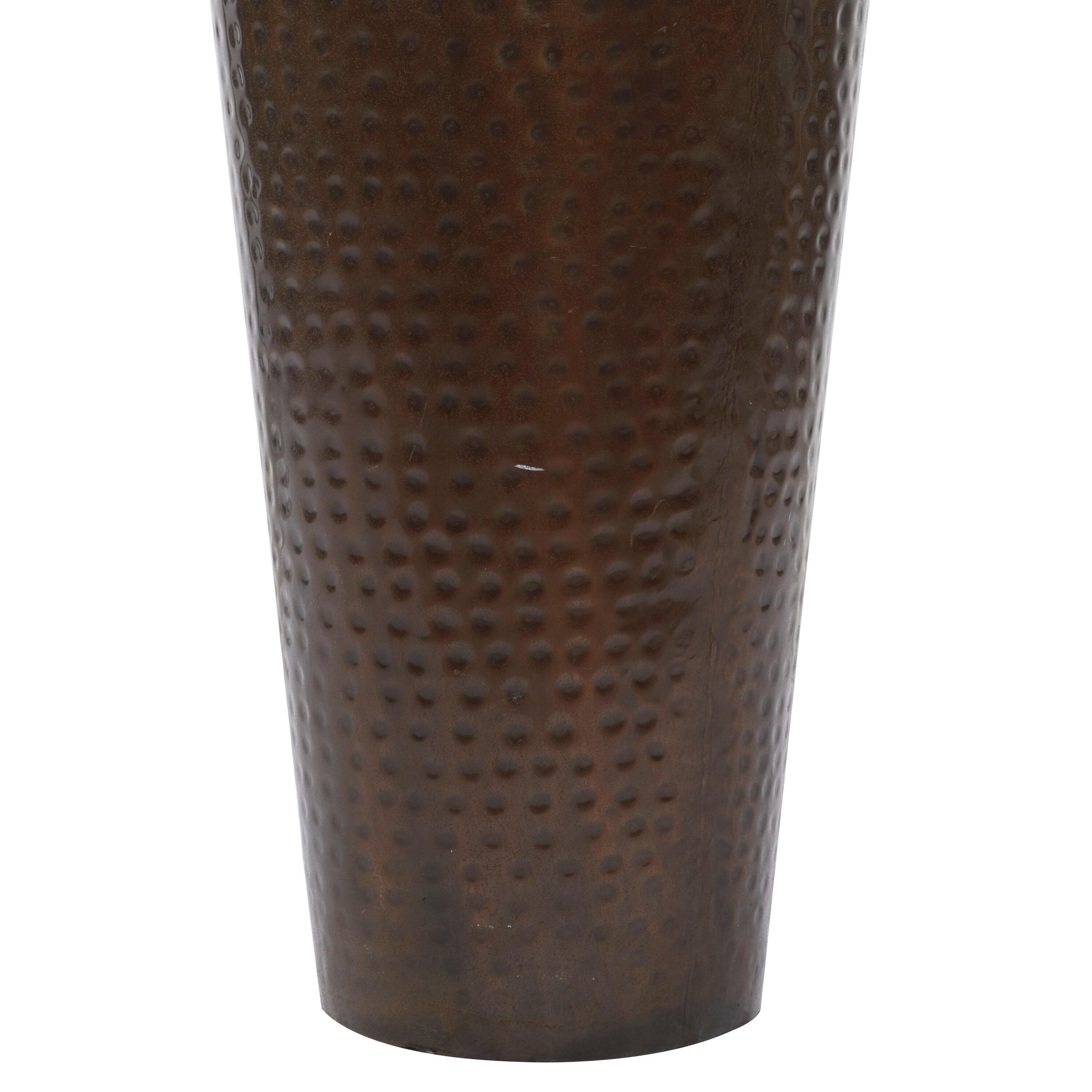 DecMode 32" Tall Floor Mediterranean Style Brown Metal Vase with Hammered Details and Handles