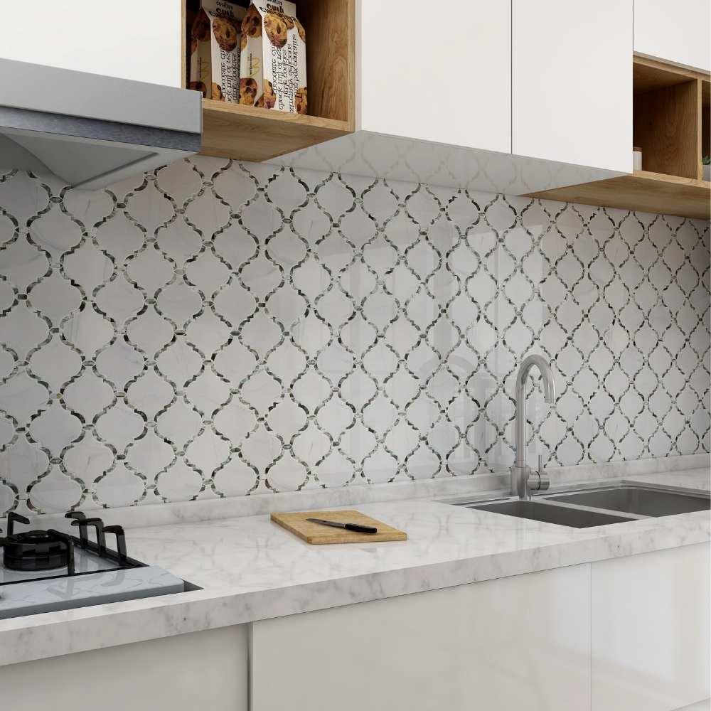 The Tile Life Tahitian Pearl Lantern 5x4.5 Statuario Silver Glass Wall Tile - 4x4 Sample