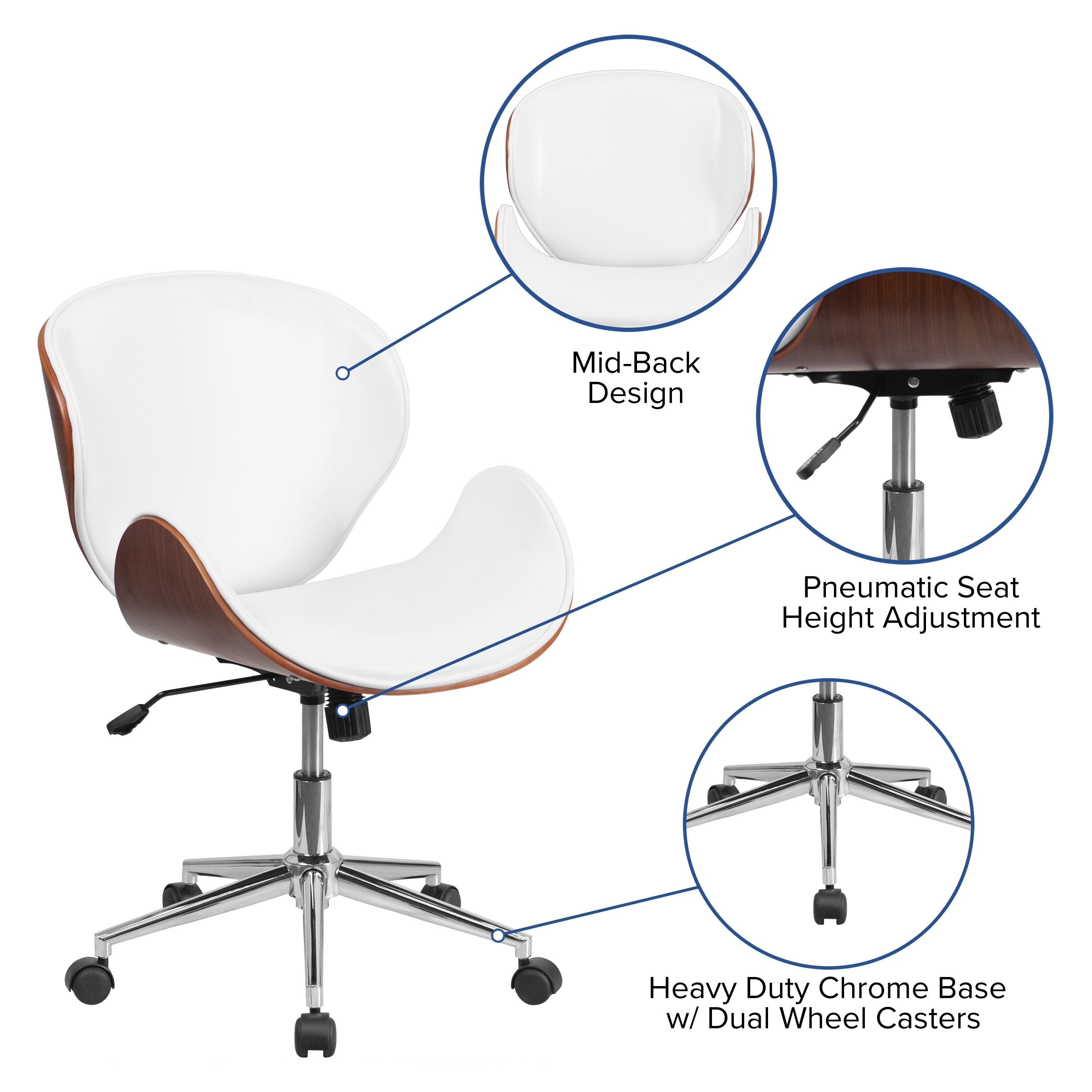 Flash Furniture Tana Mid-Back Walnut Wood Conference Office Chair in White LeatherSoft