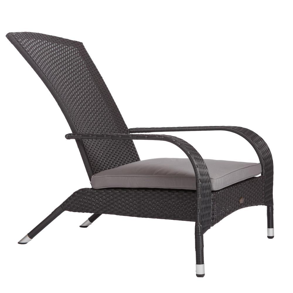 Patio Sense Coconino Wicker Chair All Weather Adirondack Style Chair Grey Outdoor Cushion Included - Black