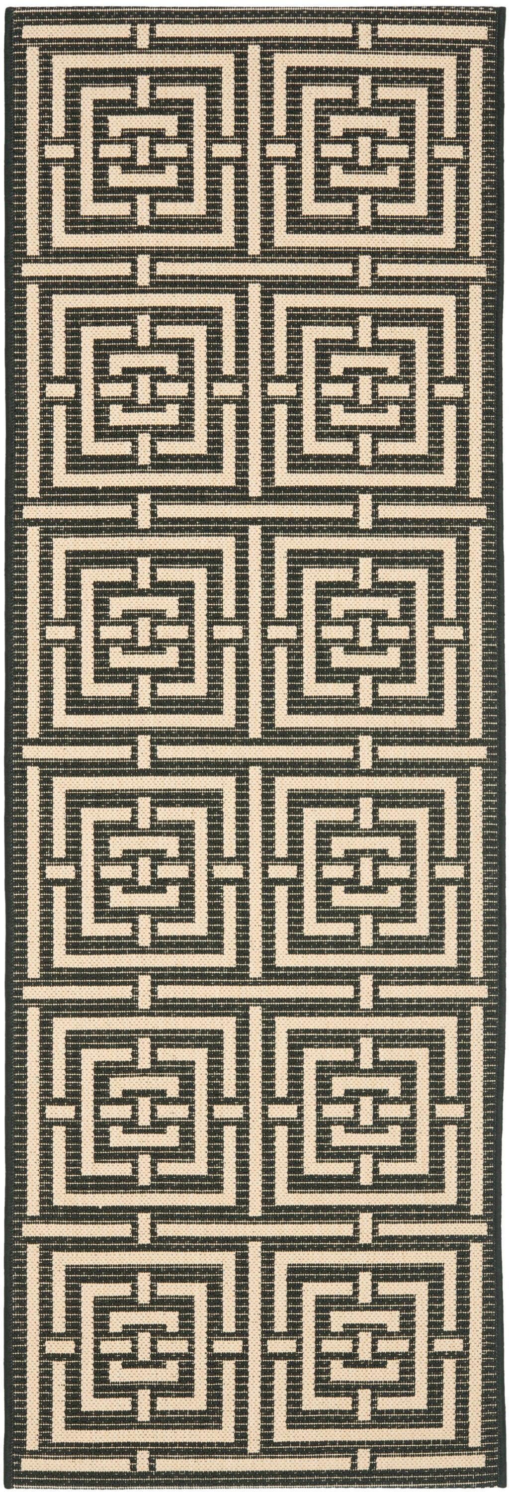 Courtyard CY6937 Power Loomed Indoor and Outdoor Runner Rug - Black/Bone - 2'3"x6'7" - Safavieh