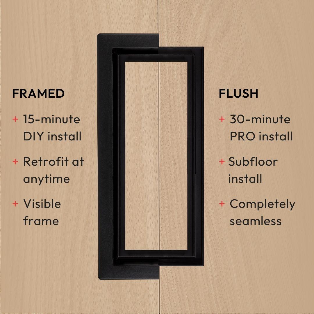 Modern OG Framed Floor Vent Cover 4x10 Inch, Steel Air Vent Register, Adjustable Air Flow, Luxe+, AC Heat HVAC Vent Cover Air Register, Black