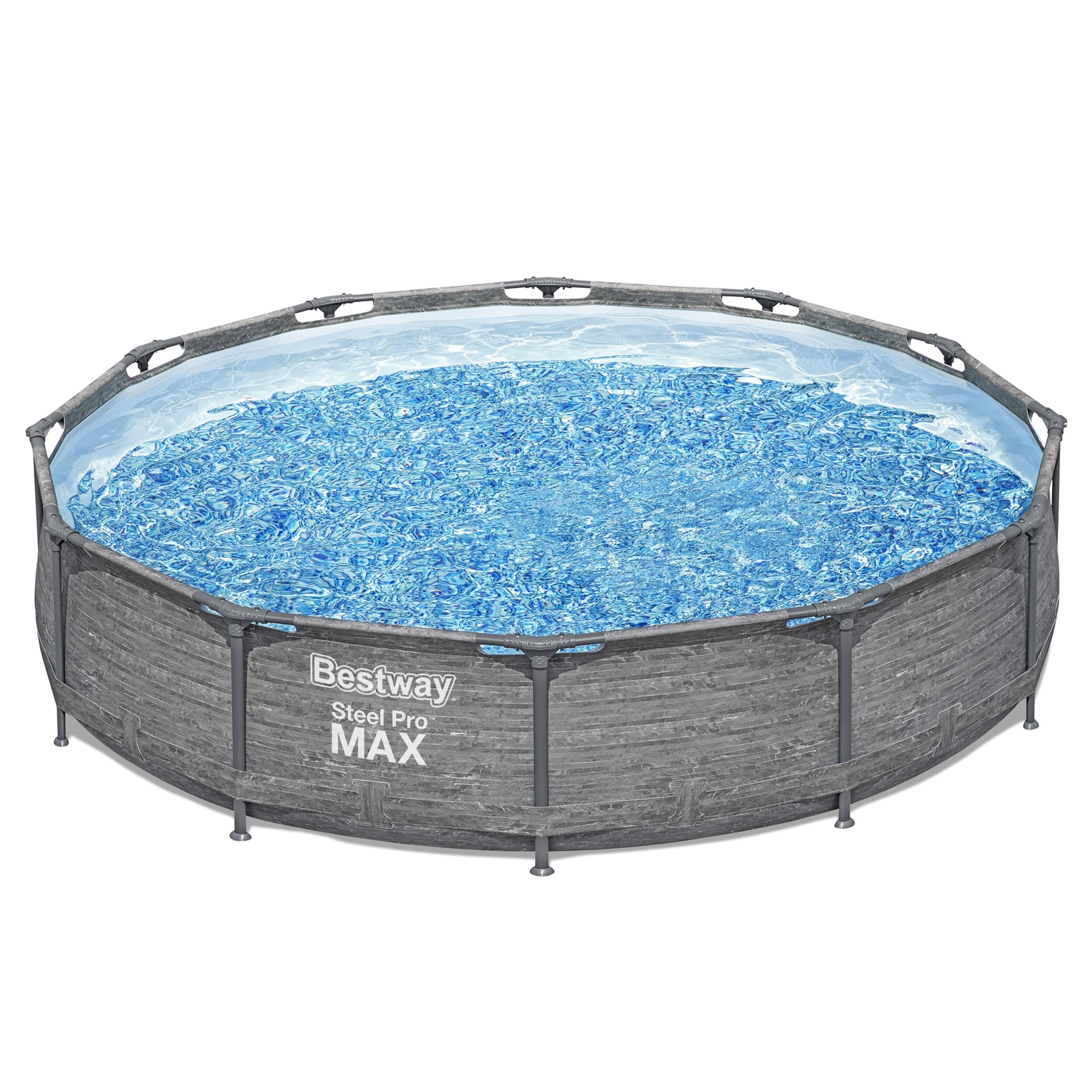 Bestway Steel Pro MAX 12' x 30" Round Above Ground Swimming Pool Set Outdoor Metal Frame Family Pool with Liner and Filter Pump, Gray