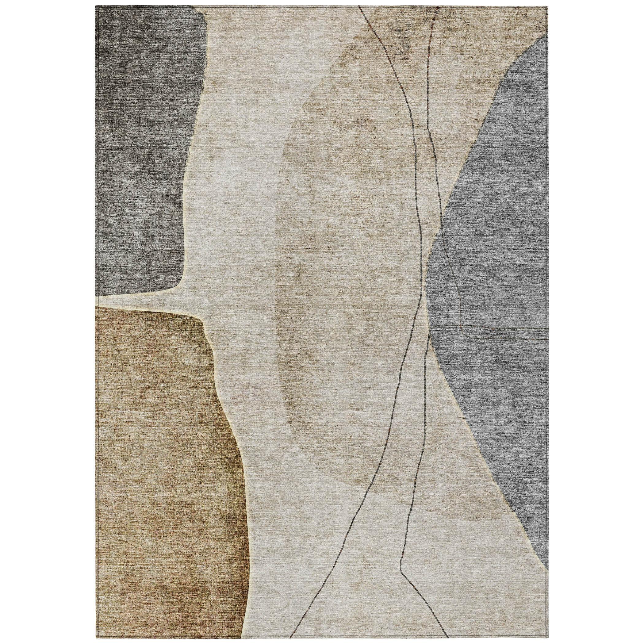 Taupe and Gray Abstract Synthetic 5' x 7' Area Rug