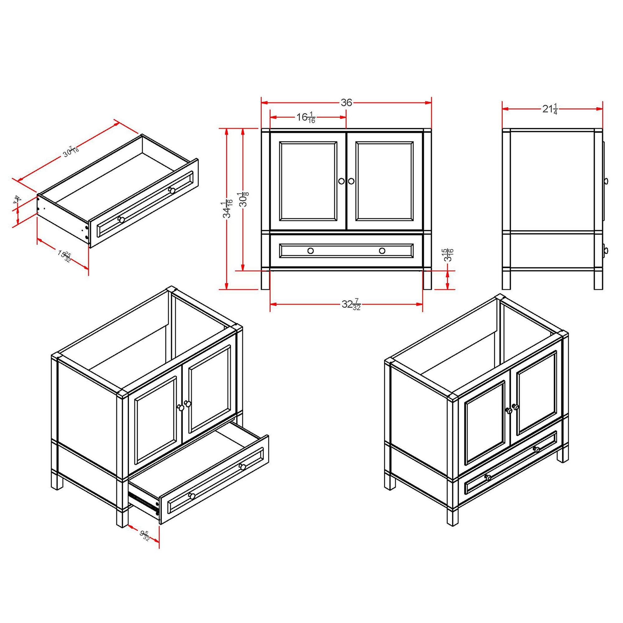 Williamsburg 36"W Transitional Style Vanity Cabinet With Soft Close Doors And Drawers