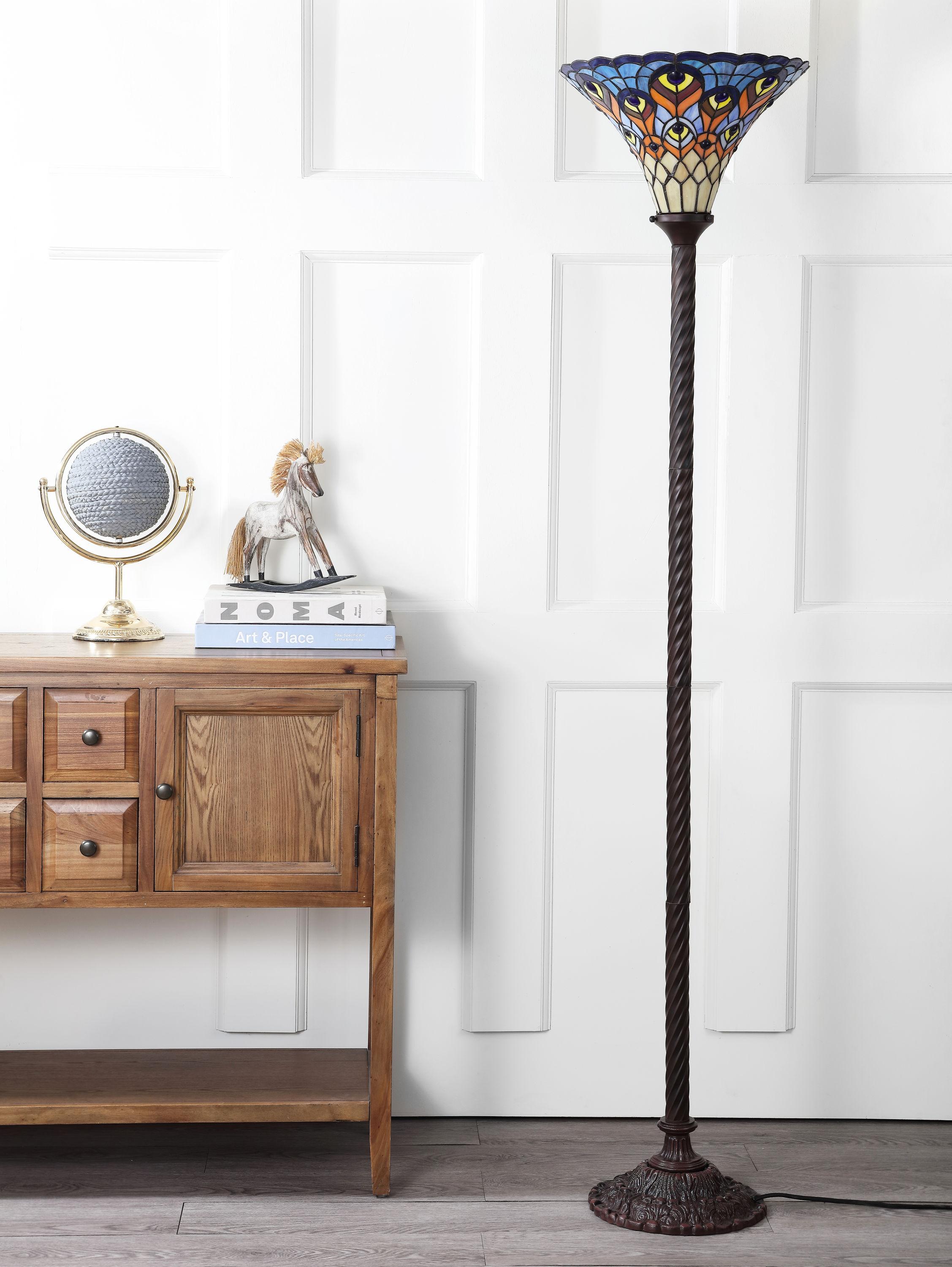 JONATHAN Y JYL8006A Peacock Tiffany-Style 70" Torchiere LED Floor Lamp, Traditional for living room, dinning room, bedroom, office Bulb Included, Bronze