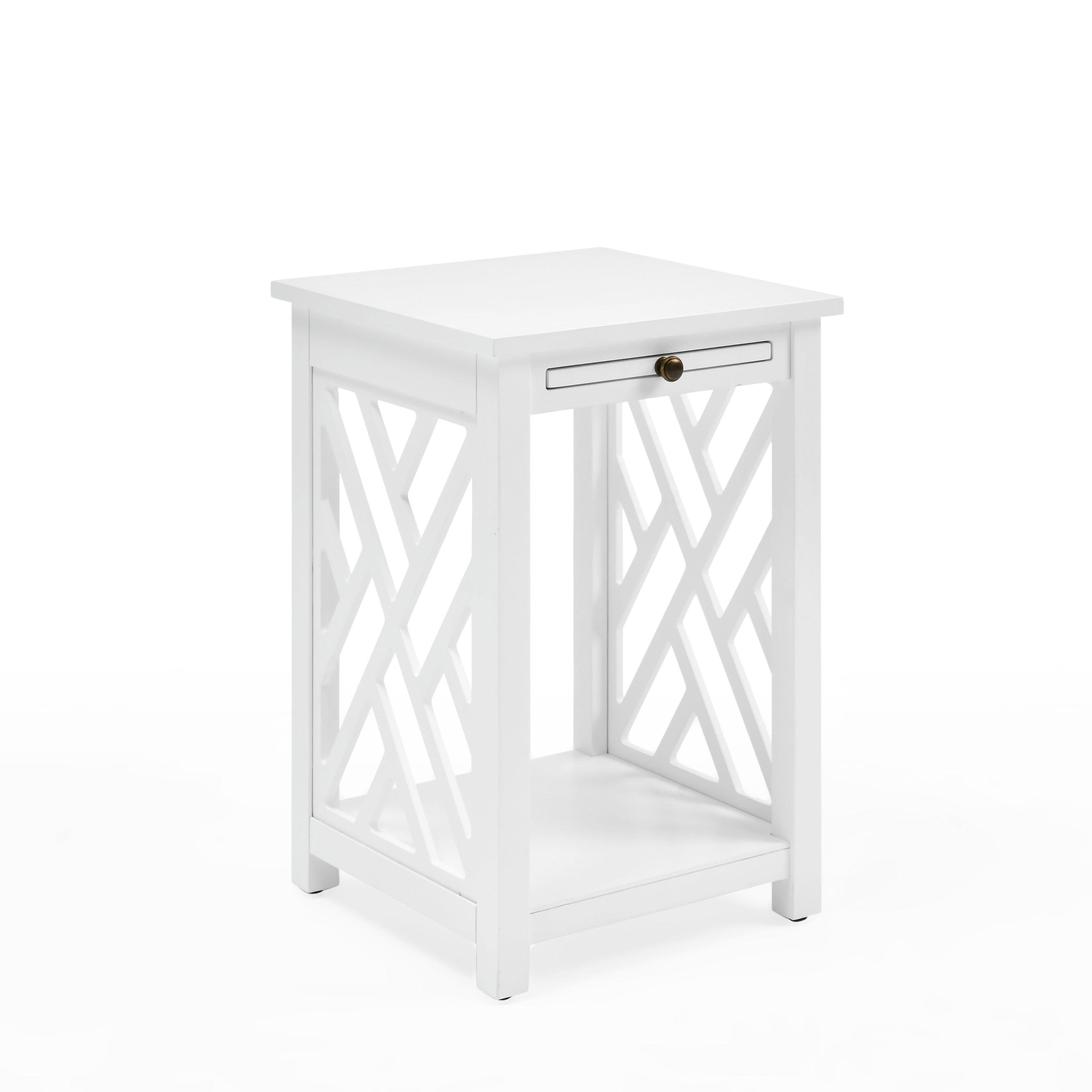 Alaterre Furniture 36" Middlebury Coffee Table with Drawer and 2 End Tables with Tray Shelf White: Mid-Century Modern, Wood Frame