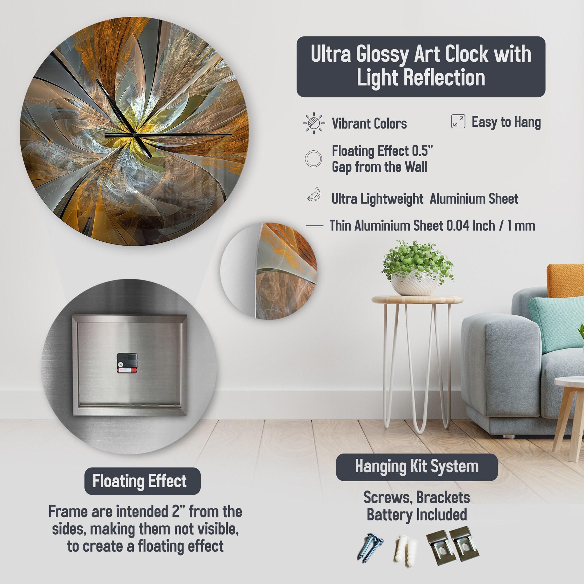 Designart 'Symmetrical Yellow Fractal Flower' Metal Wall Clock