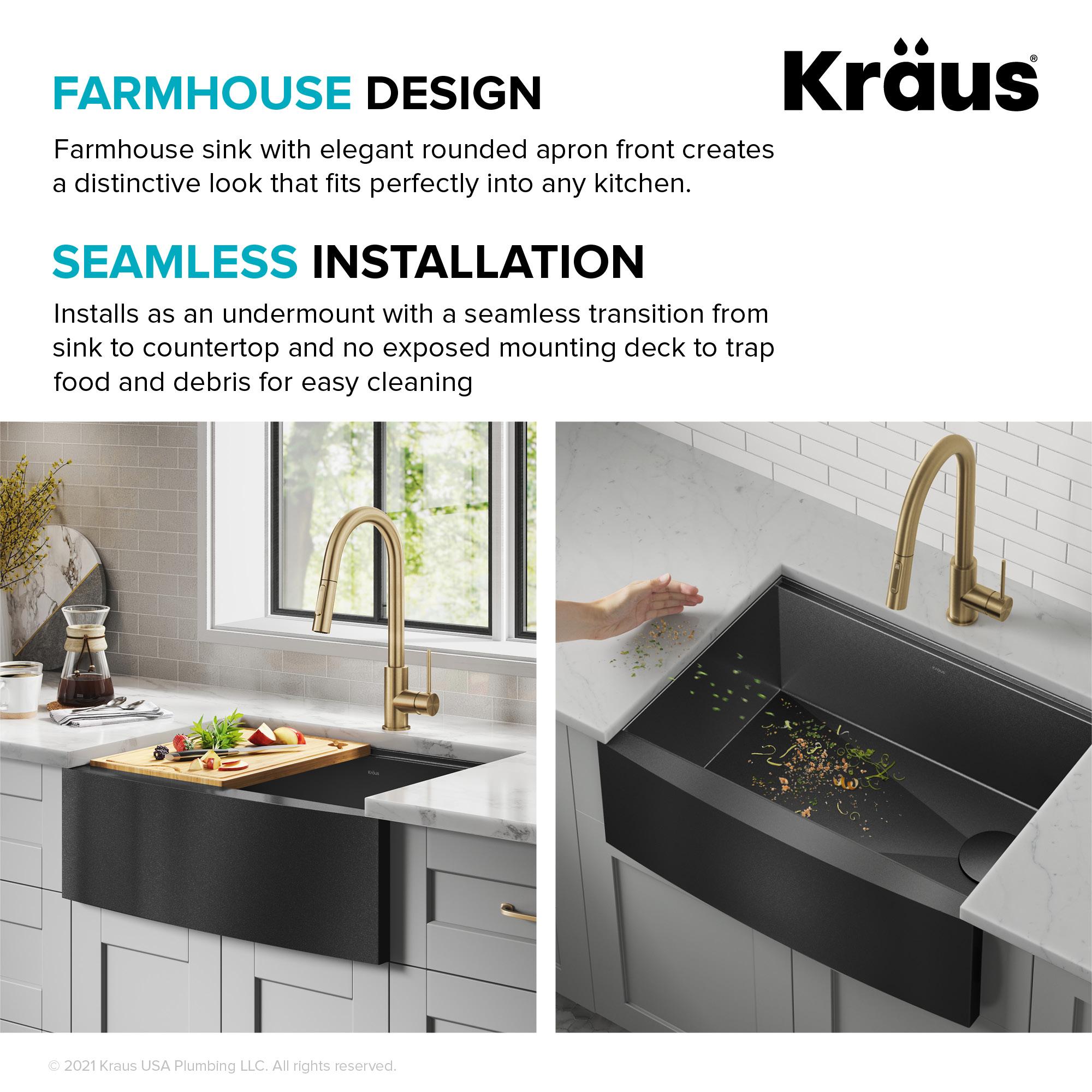 KRAUS Kore™ 27" L Farmhouse Apron Front Workstation 16 Gauge Black Stainless Steel Single Bowl Kitchen Sink