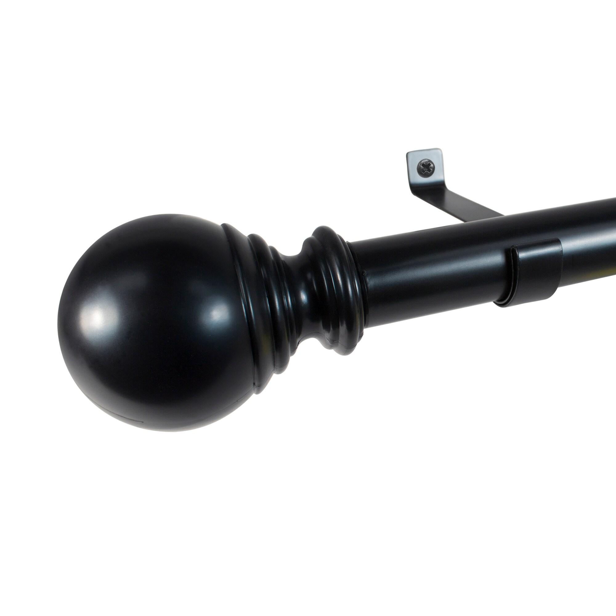 Decopolitan 1" Diameter Ball Telescoping Drapery Rod Set 18-36" Black