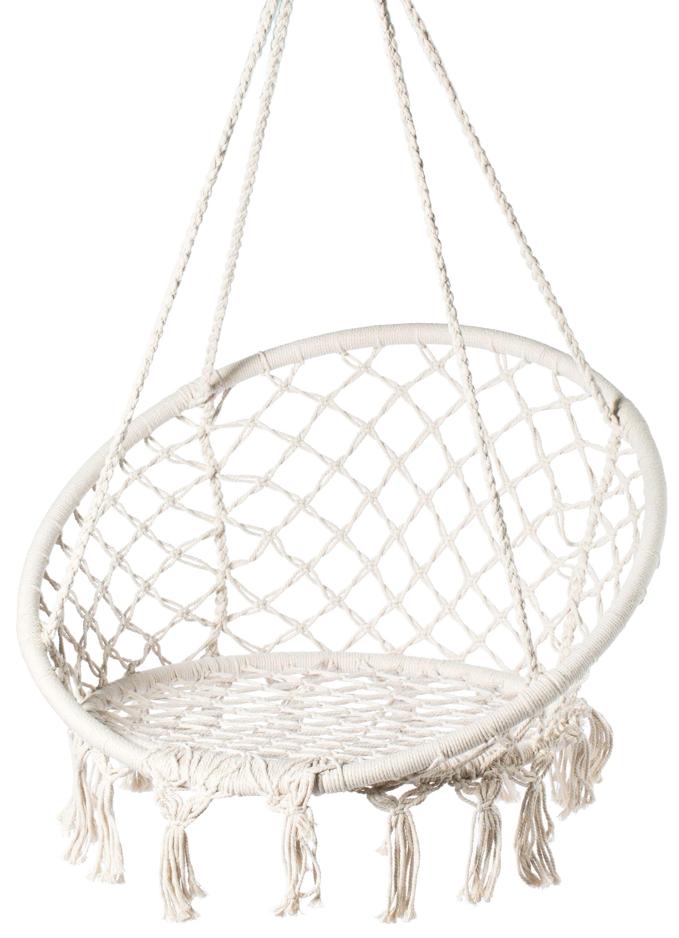 PLAYBERG Round Hanging Hammock Cotton Rope Macrame Swing Chair for Indoor and Outdoor