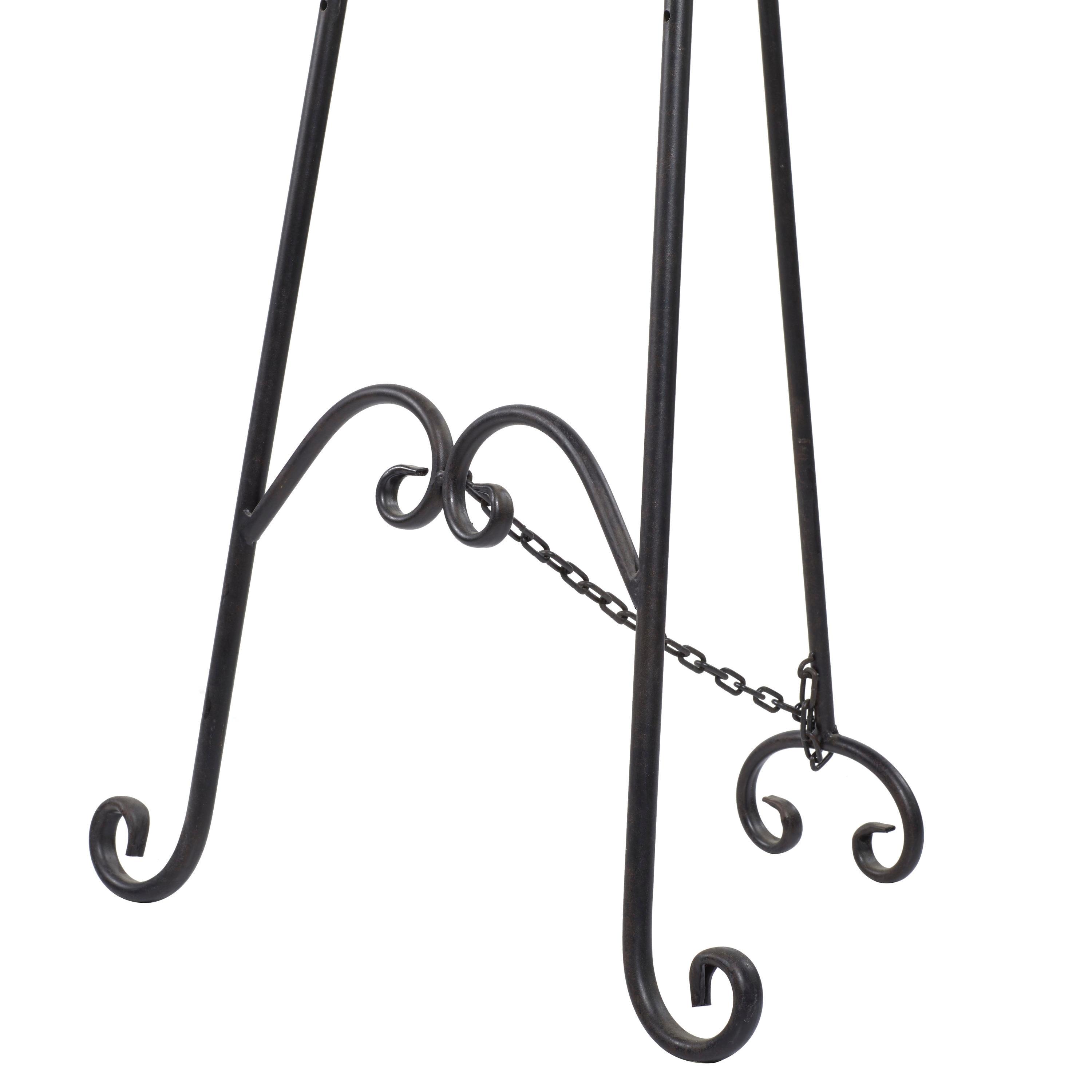 DecMode Traditional Black Metal Easel with Fleur de Lis Designs and Support Chain, 23"W x 66"H