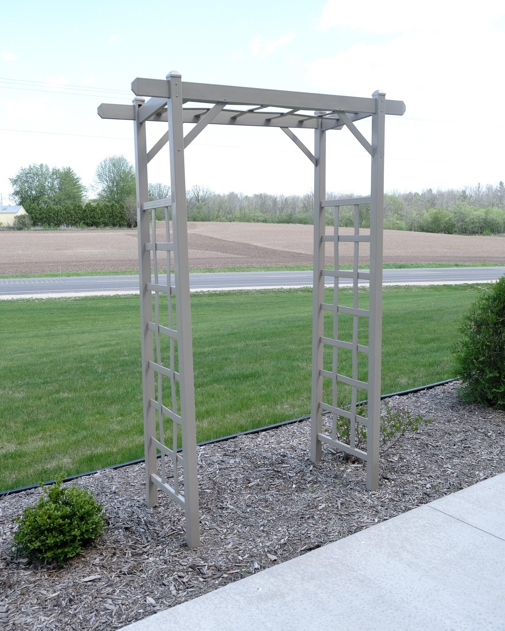 Dura-Trel Elmwood Arbor, 57 by 84 Inch PVC Patio Garden Arch, Outdoor Lattice Frame Decoration or Trellis for Climbing Plants, Mocha