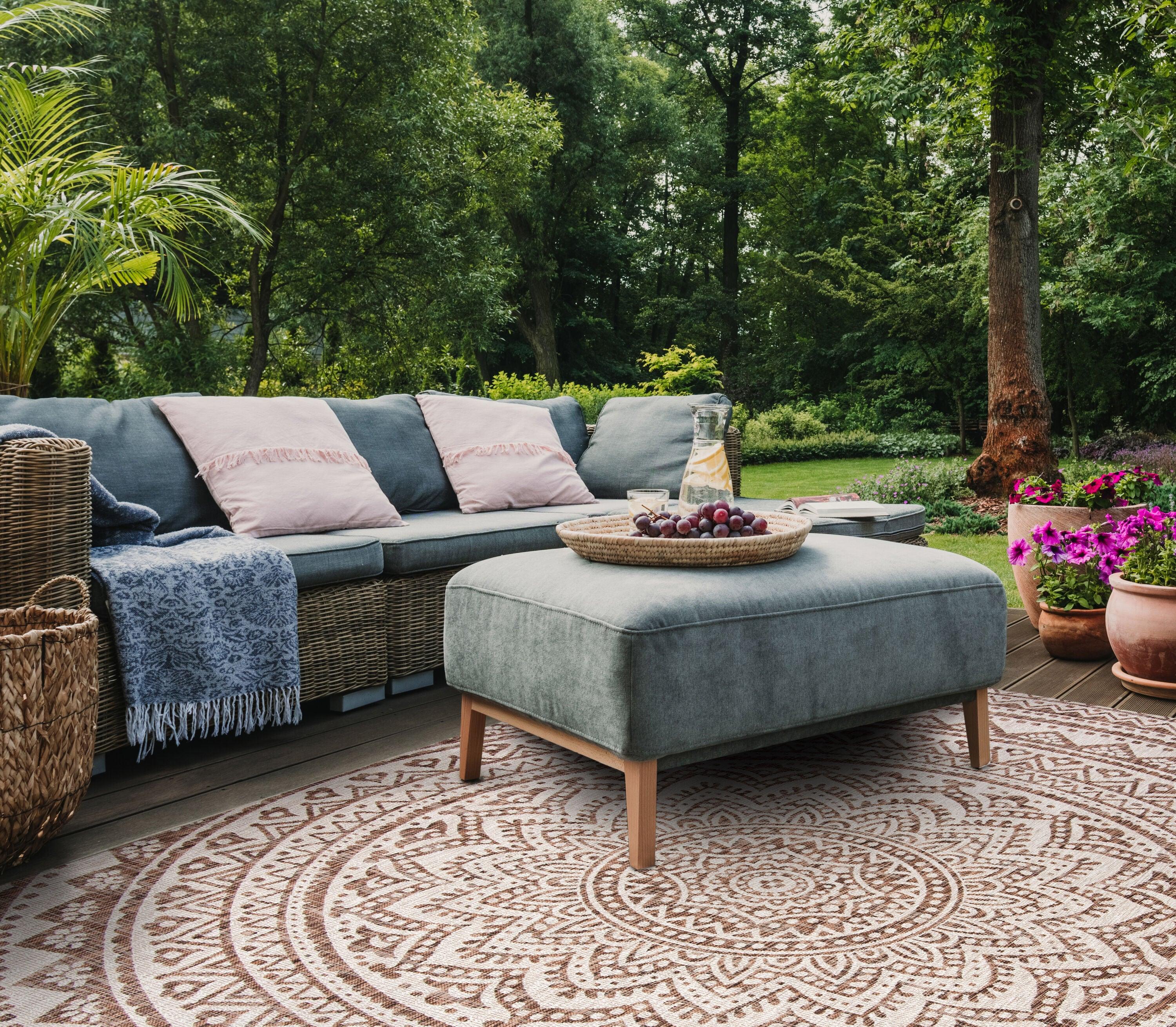 Courtyard CY8734 Power Loomed Indoor and Outdoor Area Rug - Light Beige/Light Brown - 9'x12' - Safavieh