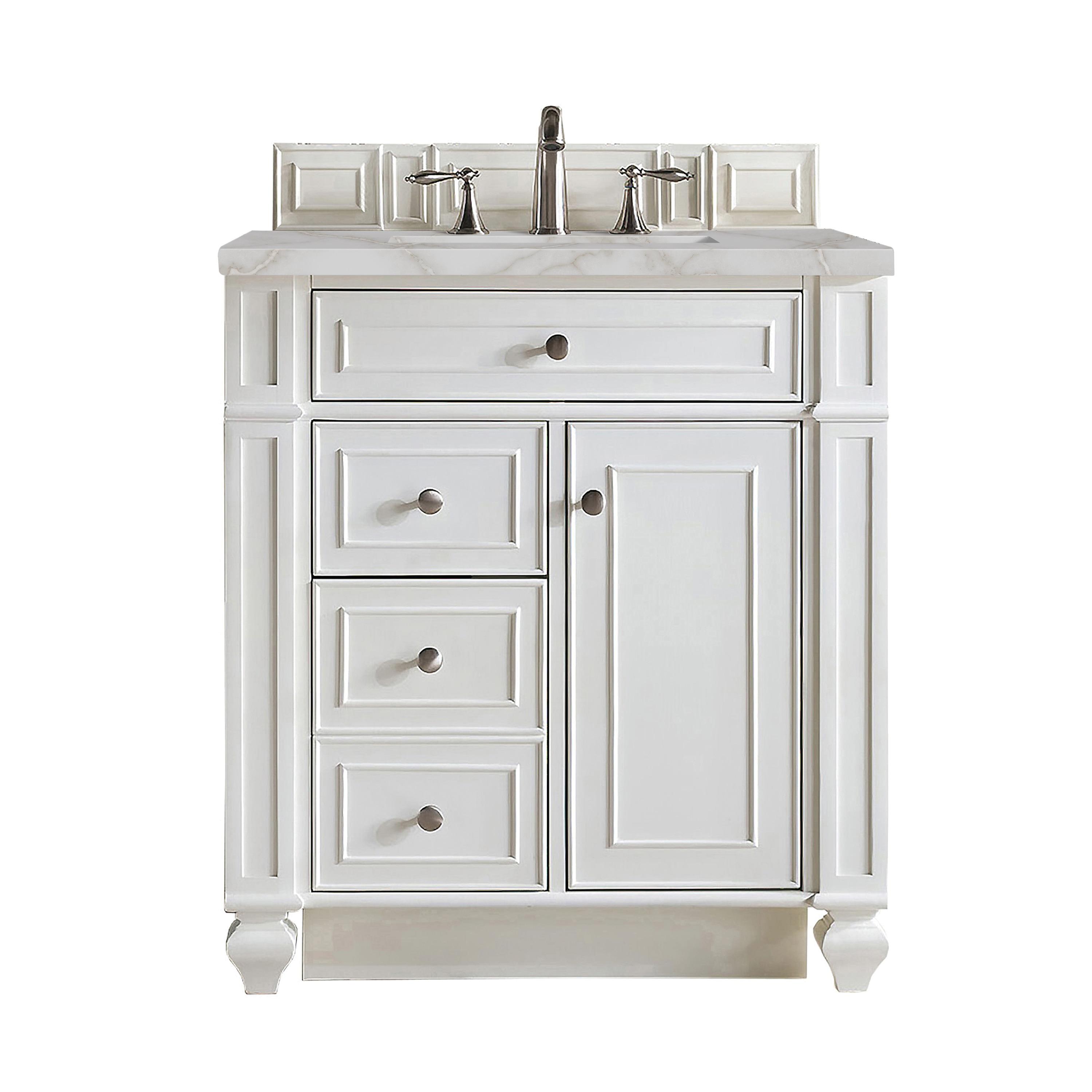James Martin Vanities 30" Single Vanity, Bright White w/ 3 CM Victorian Silver Quartz Top
